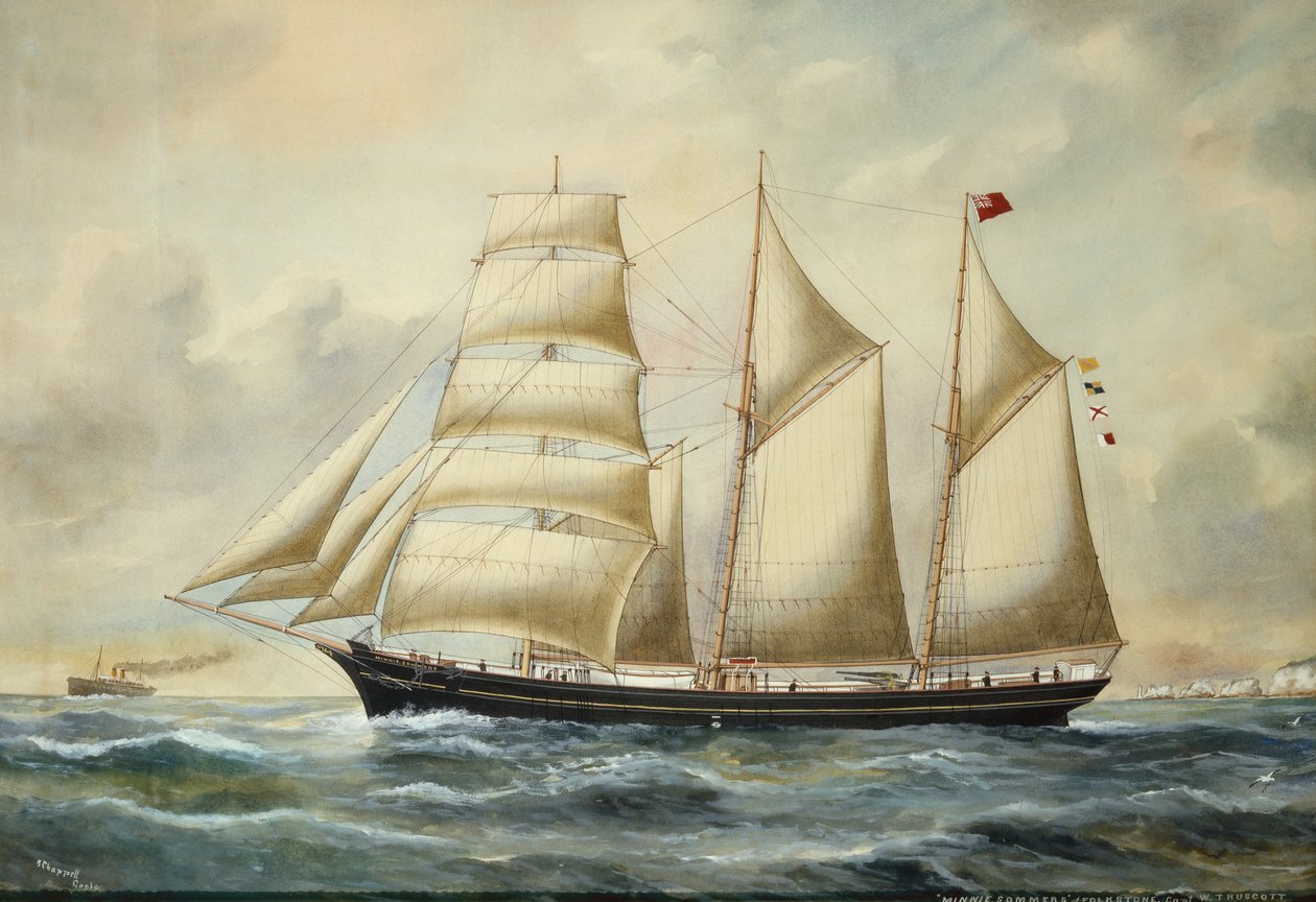 The Brigantine Minnie Sommers Off Folkestone (lyijykynä ja akvarelli) tekijältä Reuben Chappell