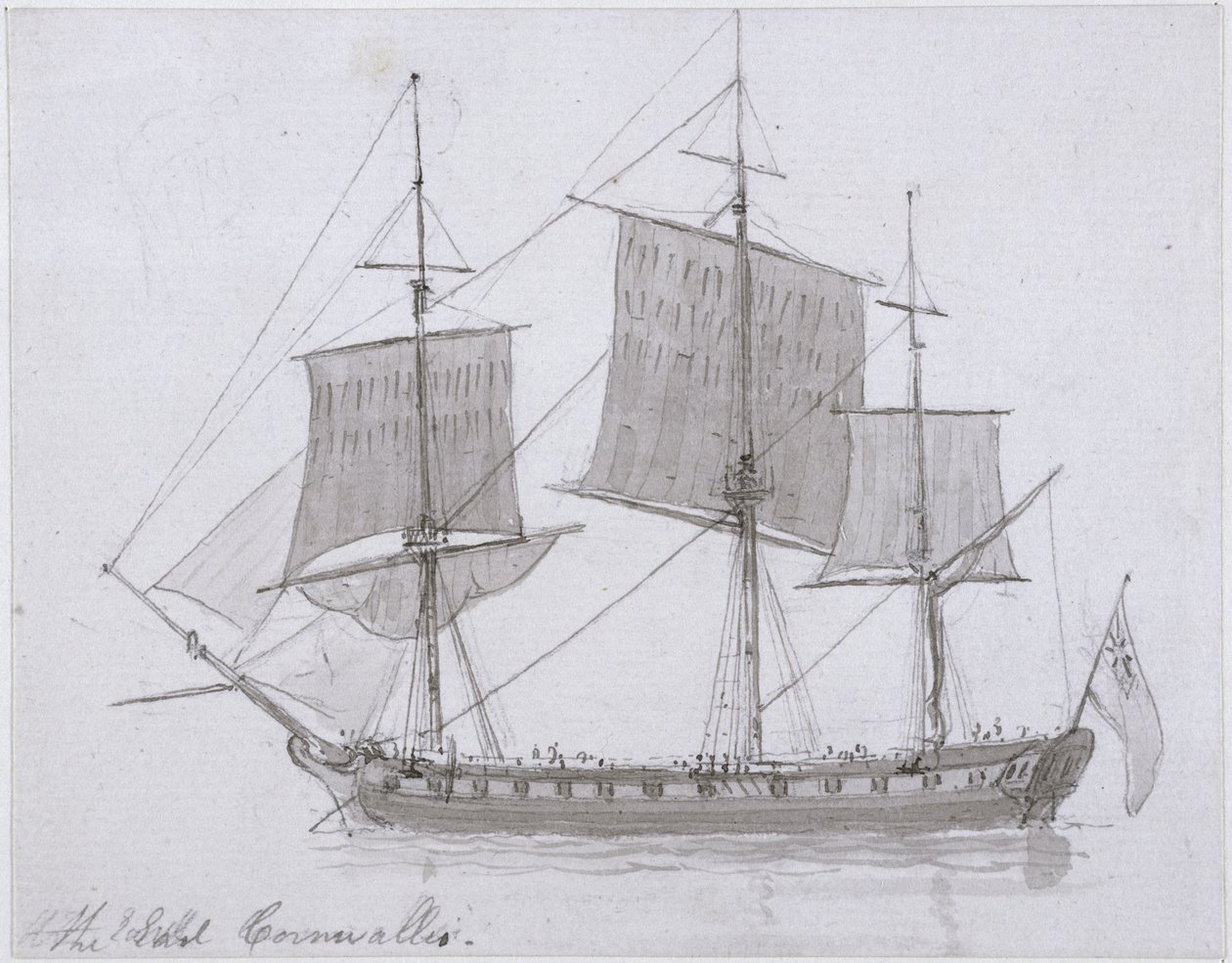 The Earl Cornwallis, n. 1786-1794 (kynä ja muste ja pesu paperille) tekijältä Rev. Edward Thomas Daniell