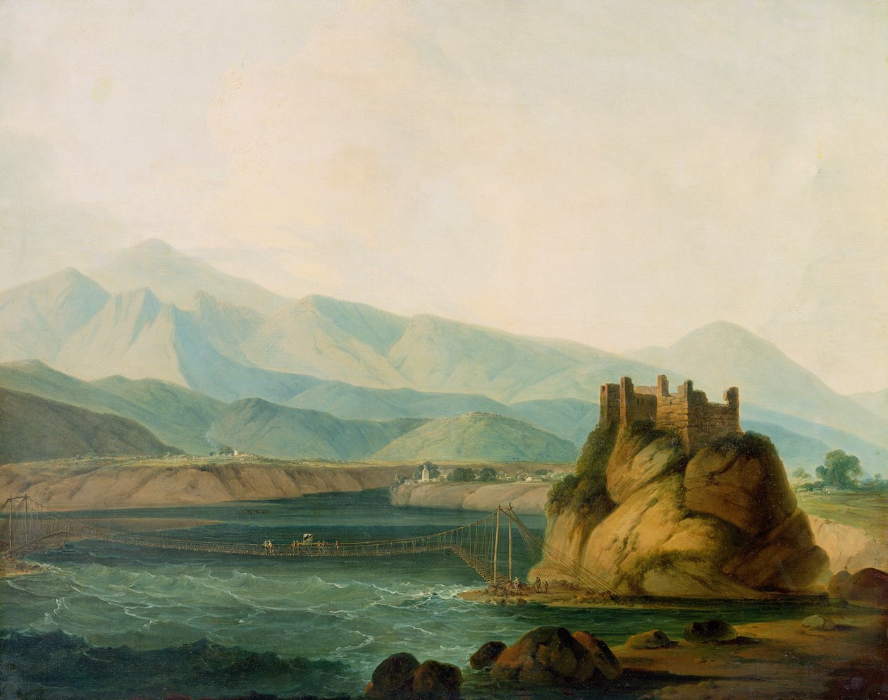 Köysisilta Serinagurissa, noin 1800 tekijältä Rev. Edward Thomas Daniell
