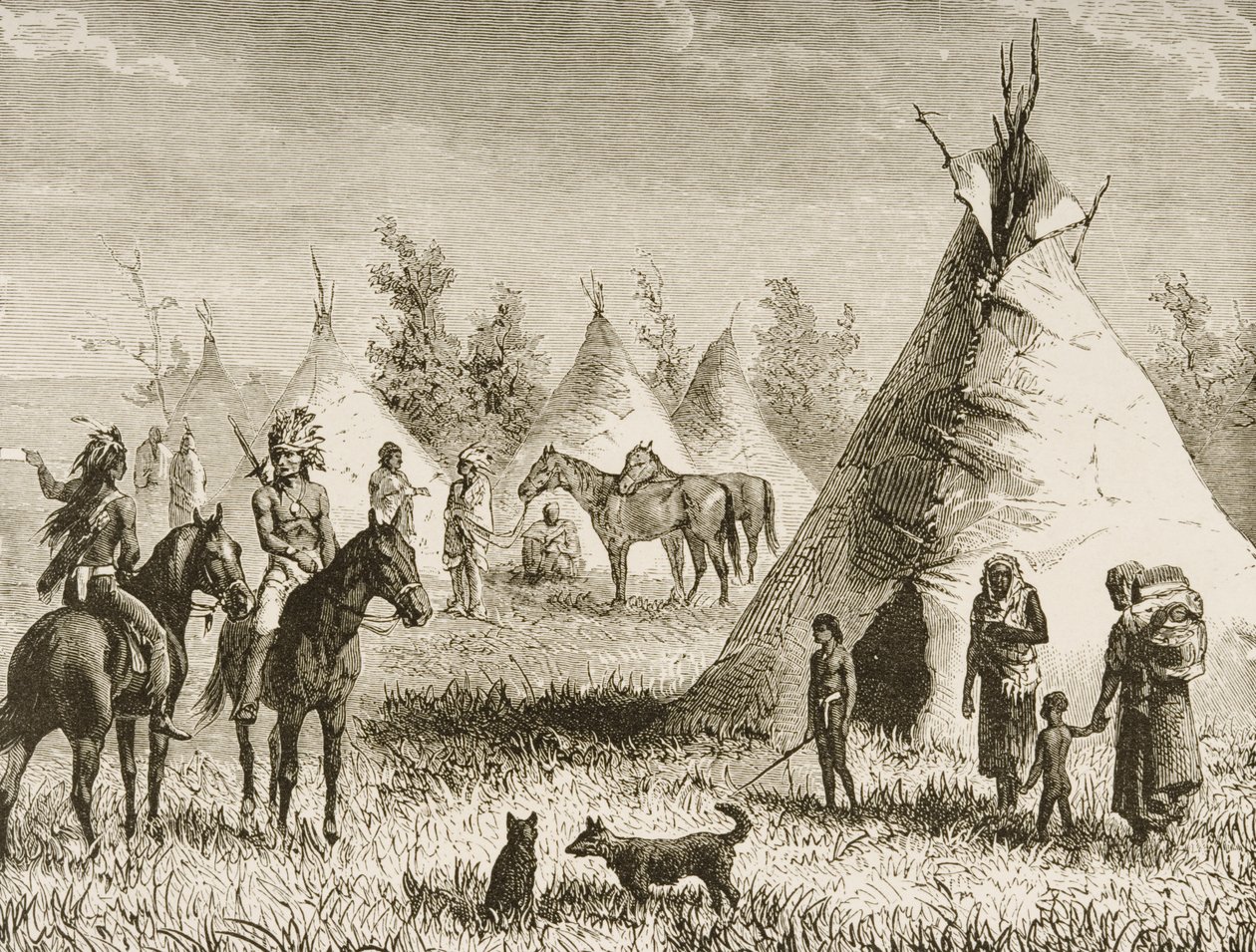 Sioux-kylä, noin 1880 tekijältä Reverend Samuel Manning