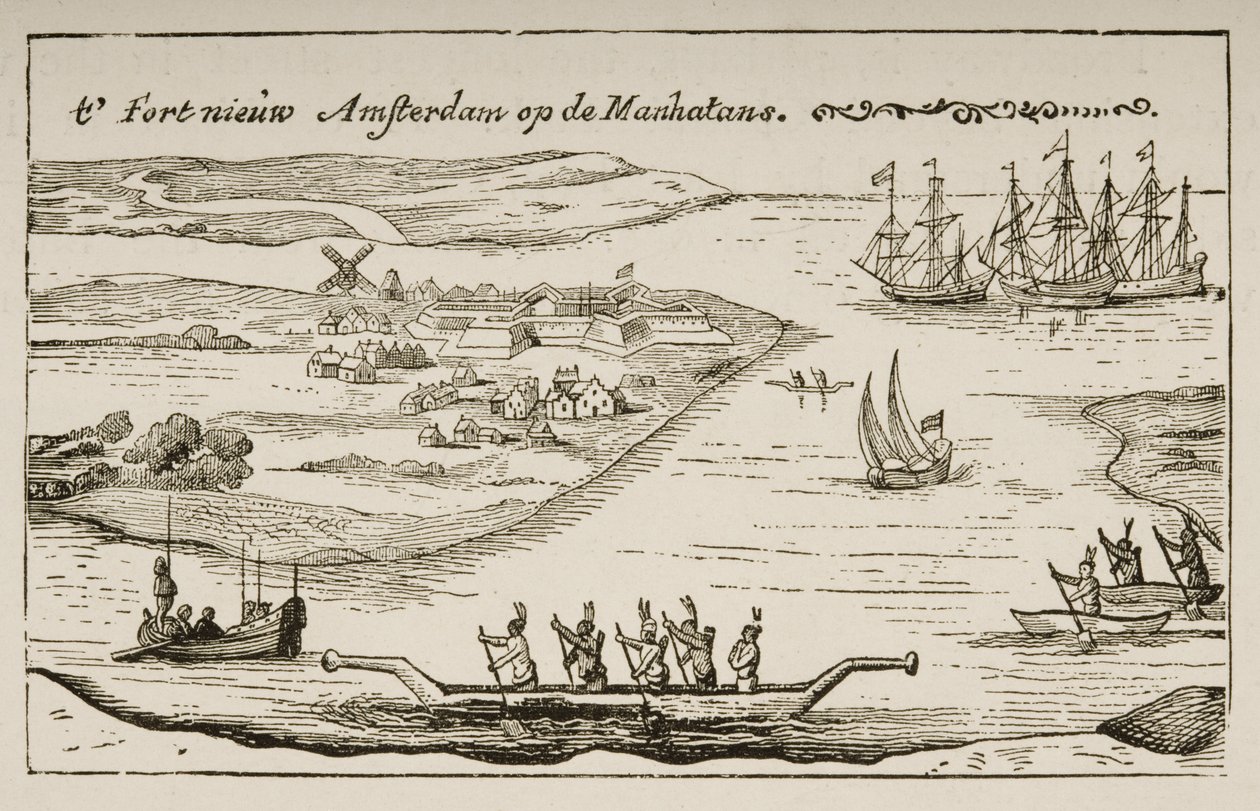 New Amsterdamin linnoitus ja asutus Manhattanin saarella 1620-luvulla, noin 1880 tekijältä Reverend Samuel Manning