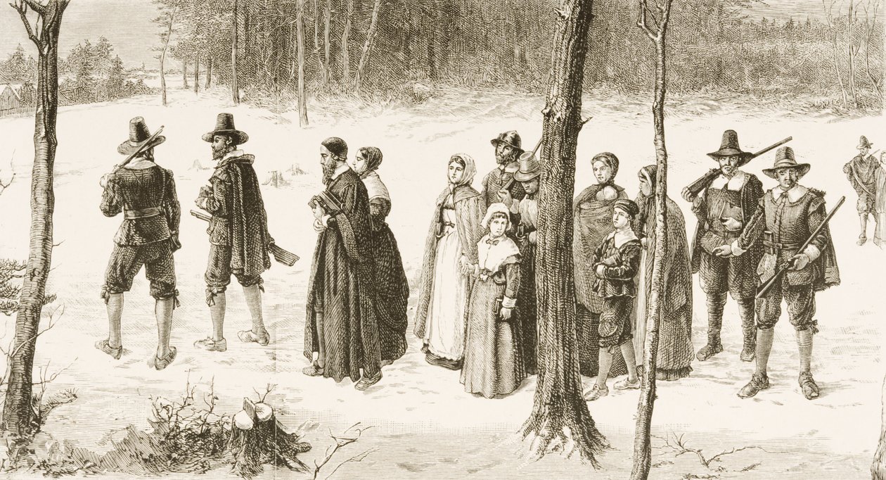Pyhiinvaeltajien isät menossa kirkkoon, n. 1880 tekijältä Reverend Samuel Manning