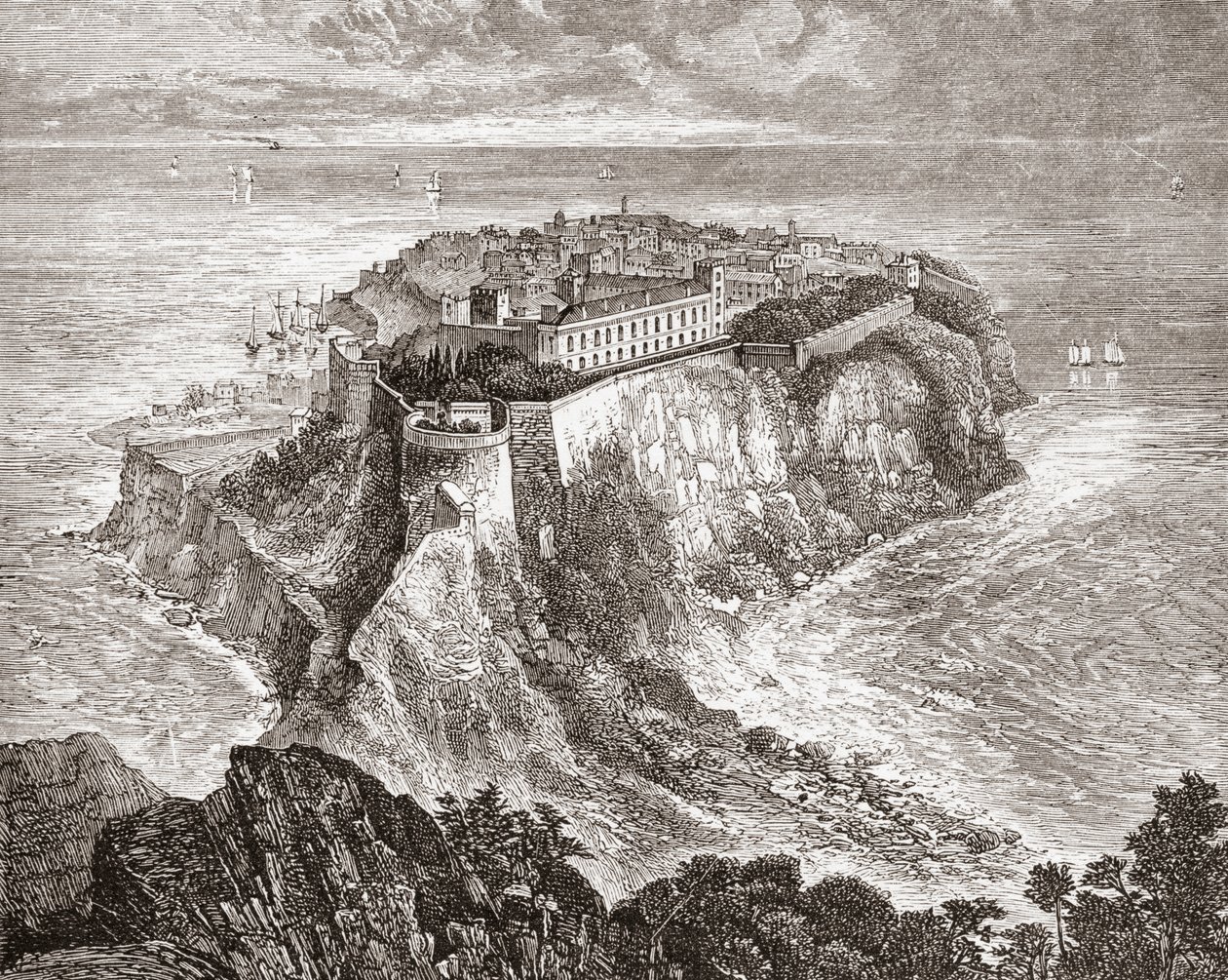 Monacon ruhtinaskunta 1800-luvun lopulla, "Italian Pictures" -julkaisusta, julkaistu noin 1890 tekijältä Reverend Samuel Manning