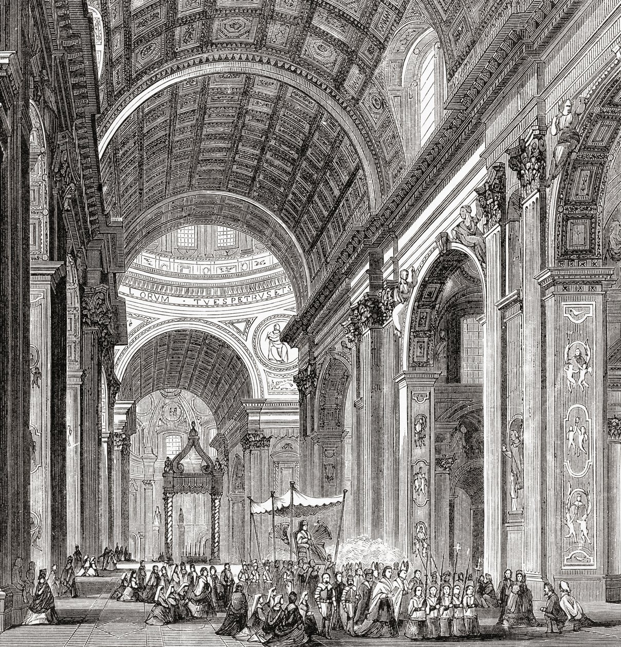 Kulkue Pietarinkirkossa, Vatikaanissa, Roomassa, Italiassa 1800-luvun lopulla. Teoksesta Italian Pictures by Rev. Samuel Manning, julkaistu noin vuonna 1890. tekijältä Reverend Samuel Manning