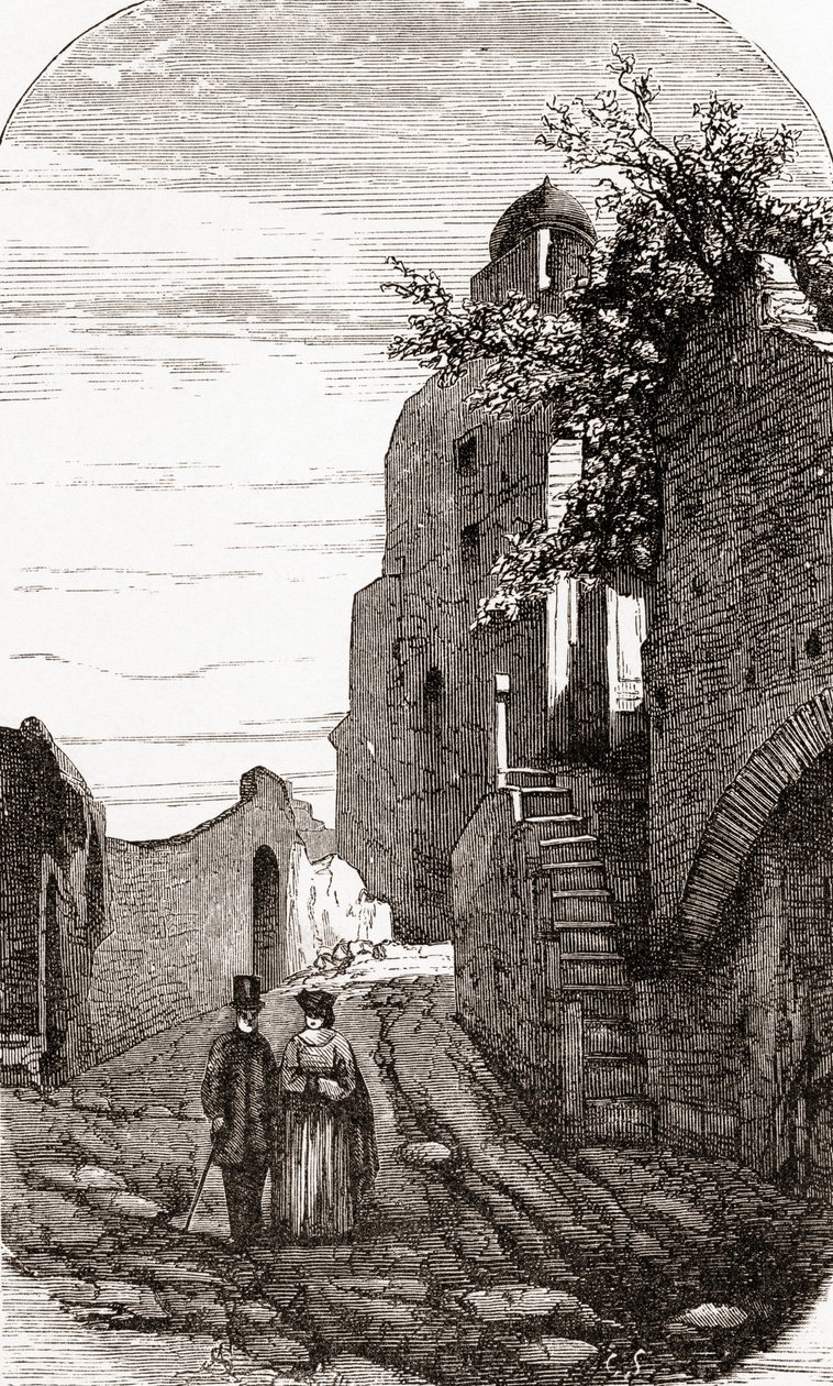 Clivus Victoria Palatinuksen kukkulalla Roomassa, Italiassa 1800-luvun lopulla. Teoksesta Italian Pictures by Rev. Samuel Manning, julkaistu noin vuonna 1890. tekijältä Reverend Samuel Manning