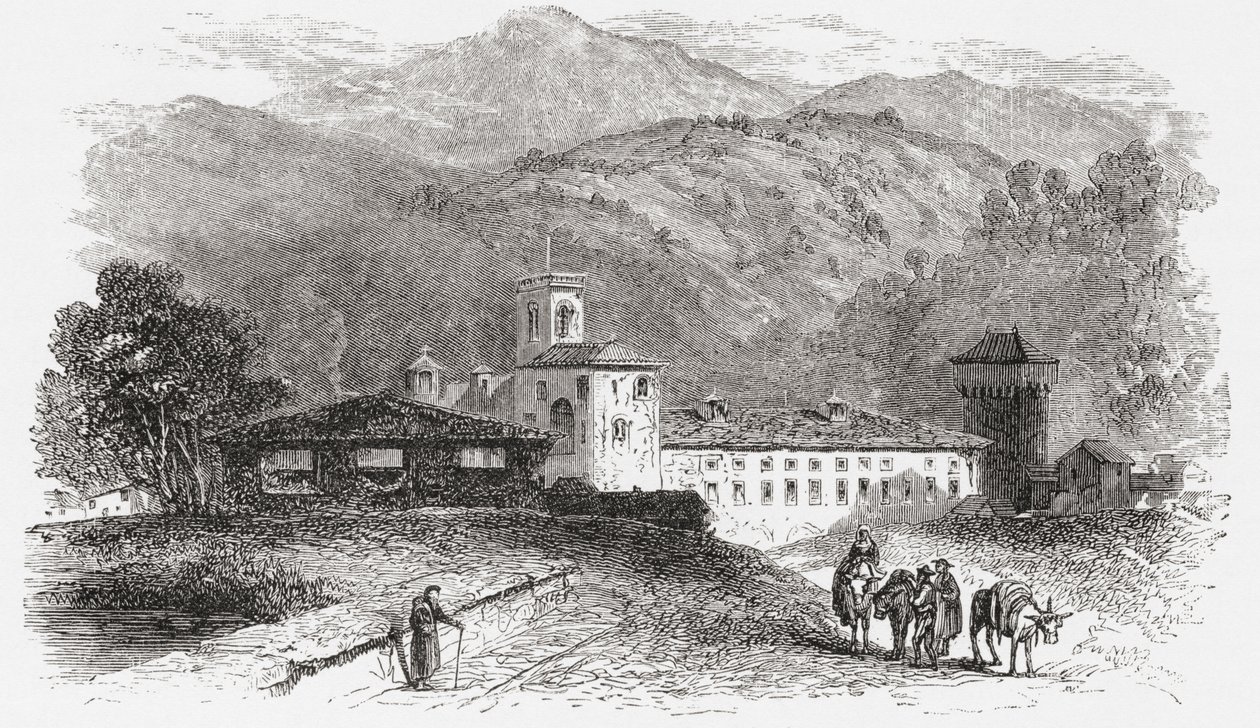 Vallombrosan luostari Firenzessä, Italiassa 1800-luvun lopulla. Teoksesta Italian Pictures by Rev. Samuel Manning, julkaistu noin vuonna 1890. tekijältä Reverend Samuel Manning