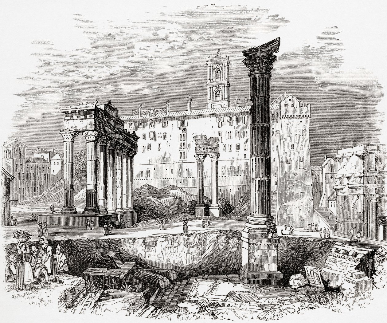 Foorumilla Capitolin suuntaan, Rooma, Italia 1800-luvun lopulla. Teoksesta Italian Pictures by Rev. Samuel Manning, julkaistu noin vuonna 1890. tekijältä Reverend Samuel Manning