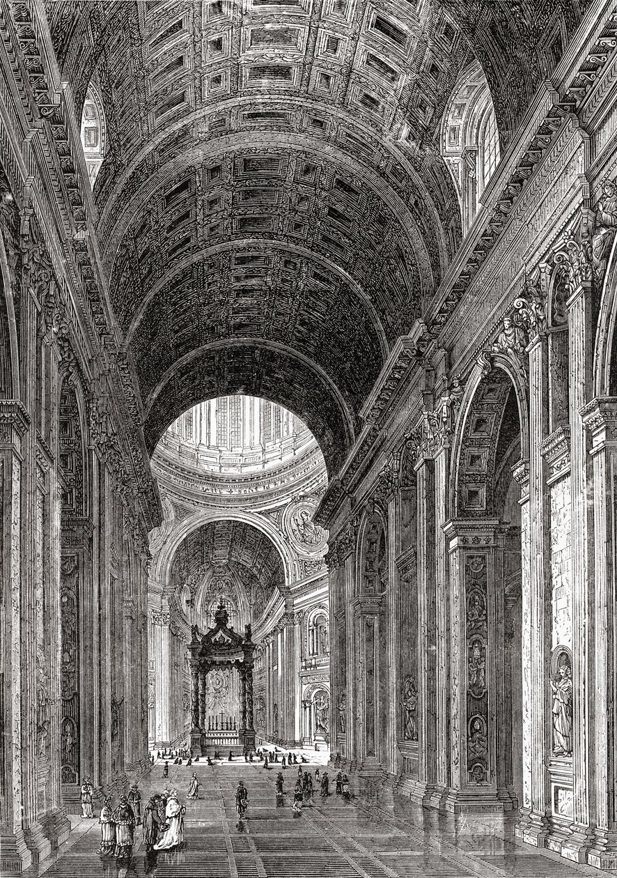 Pietarinkirkon sisätilat Vatikaanissa, Roomassa, Italiassa 1800-luvun lopulla. Teoksesta Italian Pictures by Rev. Samuel Manning, julkaistu noin vuonna 1890. tekijältä Reverend Samuel Manning