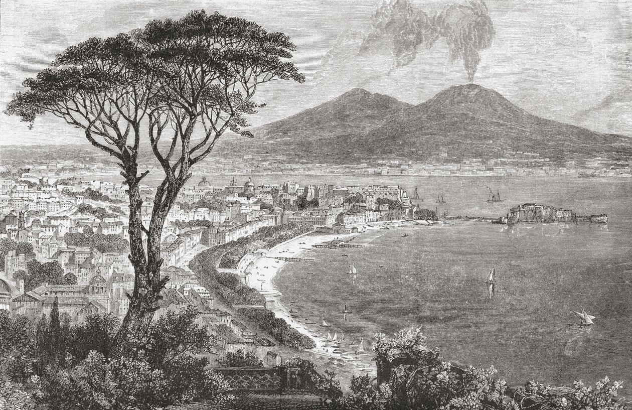 Napoli ja Vesuvius Italiassa 1800-luvun lopulla. Teoksesta Italian Pictures by Rev. Samuel Manning, julkaistu noin vuonna 1890. tekijältä Reverend Samuel Manning