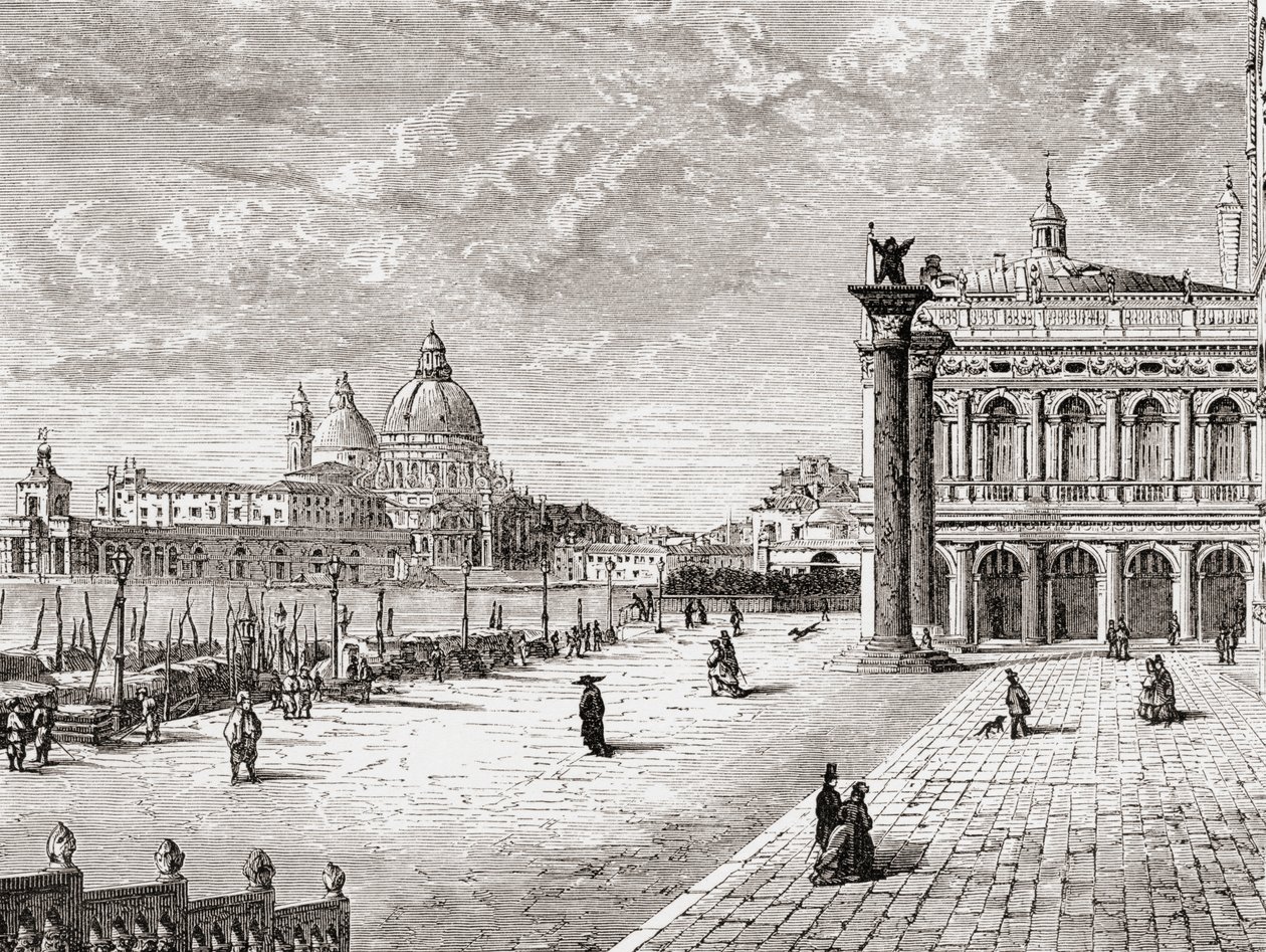 Piazza San Marco eli Pyhän Markuksen aukio, Venetsia, Italia 1800-luvun lopulla. Teoksesta Italian Pictures by Rev. Samuel Manning, julkaistu noin vuonna 1890. tekijältä Reverend Samuel Manning