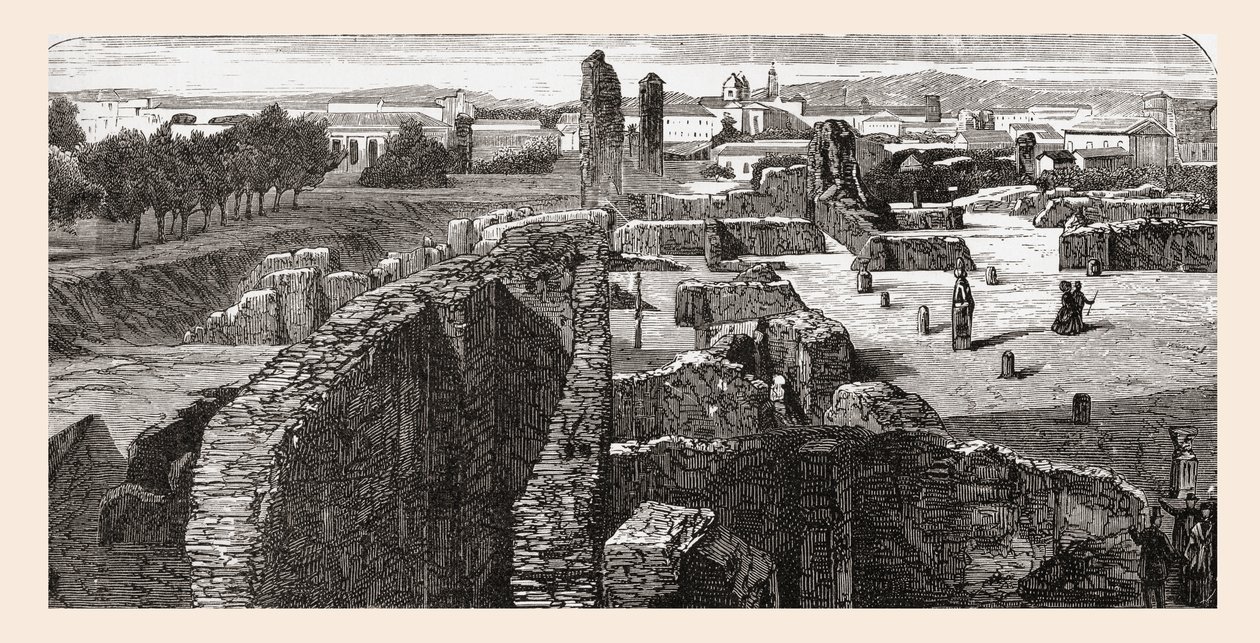 Bibliothecan jäännökset keisarien palatsissa Palatinuksen kukkulalla Roomassa, Italiassa 1800-luvun lopulla. Teoksesta Italian Pictures by Rev. Samuel Manning, julkaistu noin vuonna 1890. tekijältä Reverend Samuel Manning