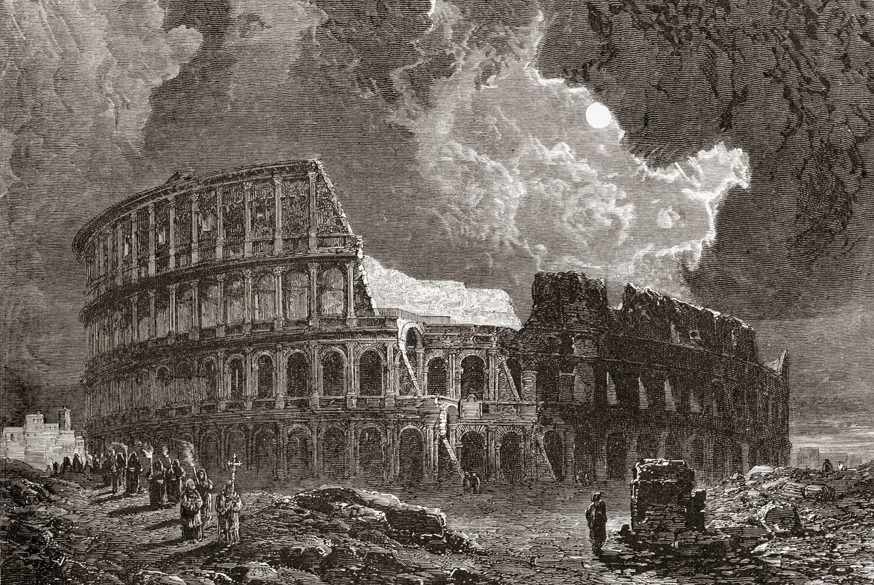 Colosseum, Rooma, Italia, kuunvalossa 1800-luvun lopulla. Teoksesta Italian Pictures by Rev. Samuel Manning, julkaistu noin vuonna 1890. tekijältä Reverend Samuel Manning