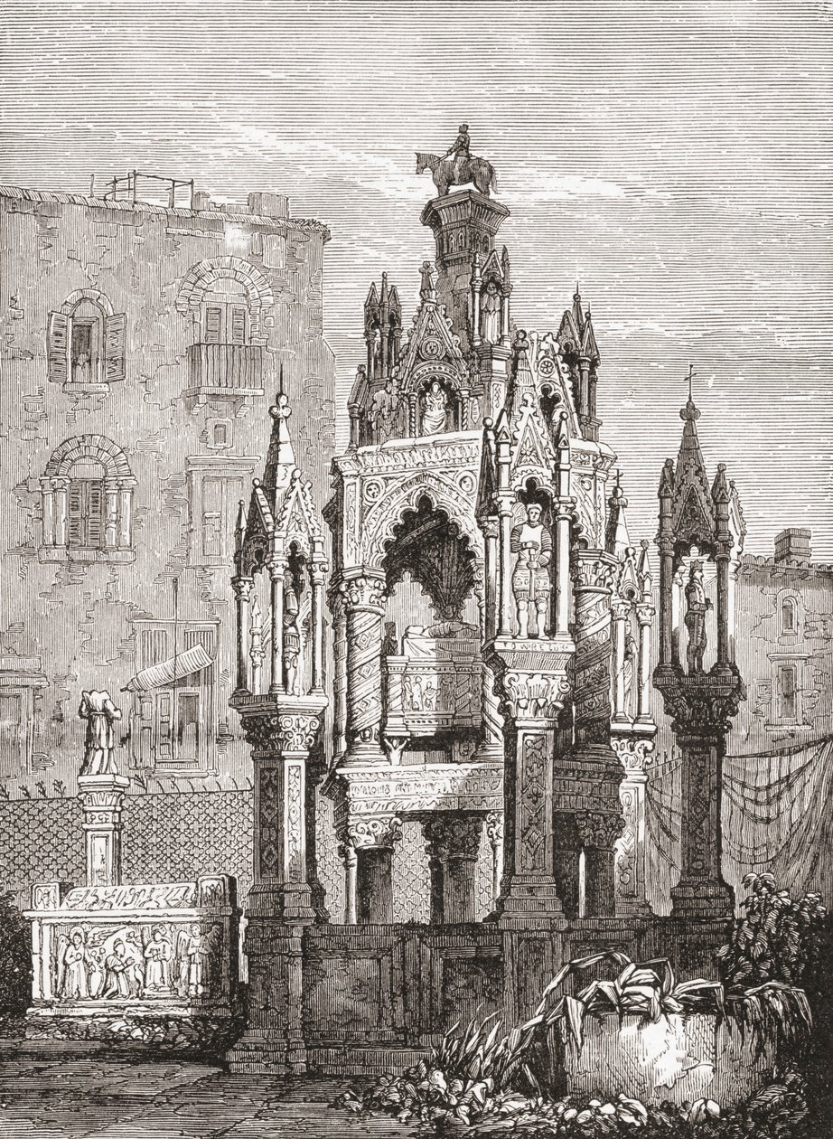 Scaligerin haudat, Verona, Italia 1800-luvun lopulla. Teoksesta Italian Pictures by Rev. Samuel Manning, julkaistu noin vuonna 1890. tekijältä Reverend Samuel Manning