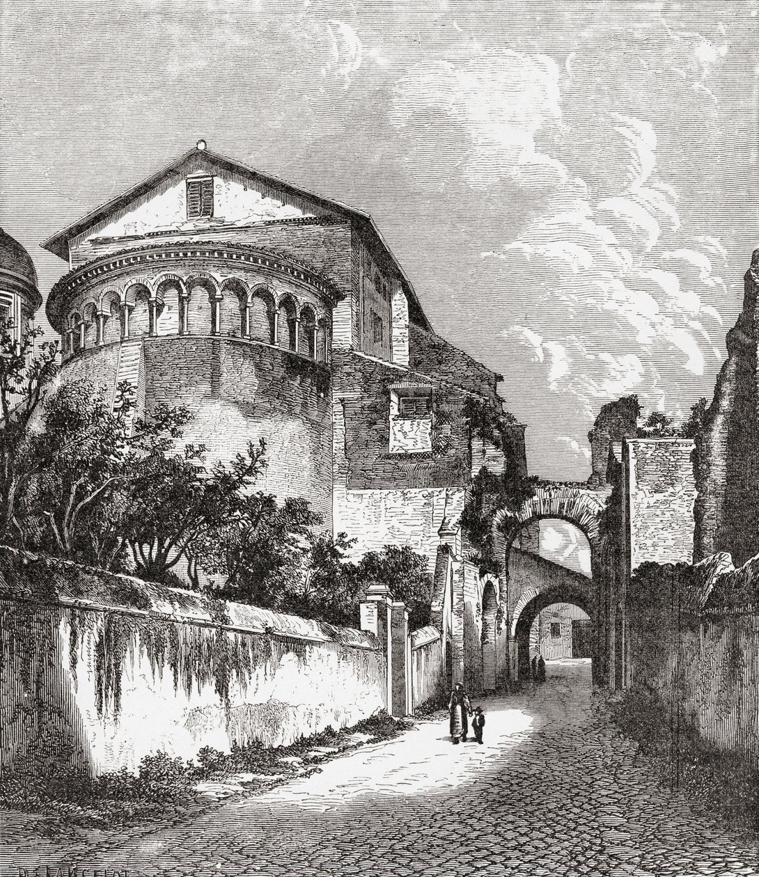 Santi Giovanni e Paolo -kirkko, Celian Hill, Rooma, Italia 1800-luvun lopulla. Teoksesta Italian Pictures by Rev. Samuel Manning, julkaistu noin vuonna 1890. tekijältä Reverend Samuel Manning