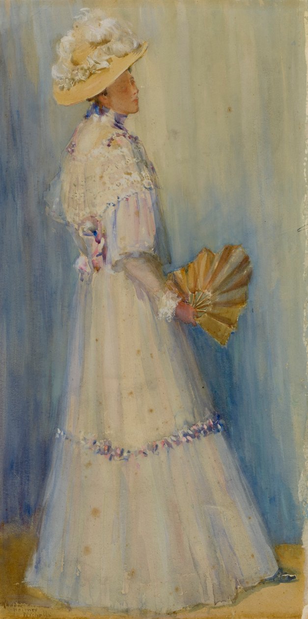 Nainen tuulettimen kanssa, 1800-luvun loppu - 1900-luvun alku. tekijältä Rhoda Holmes Nicholls