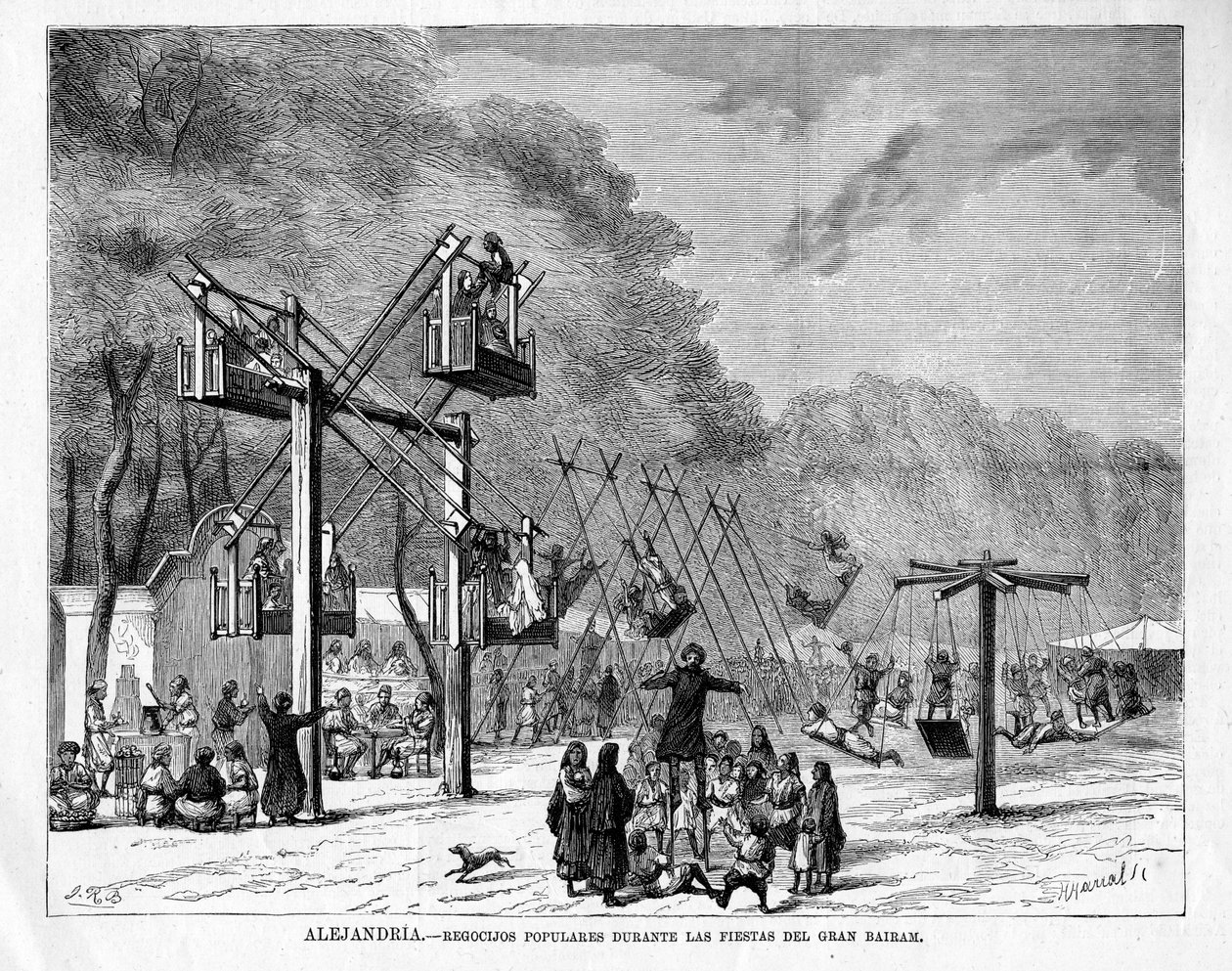 Kansan riemua Suuren Bairamin juhlassa Aleksandriassa, Egyptissä, 1876. tekijältä Ricardo Balaca y Canseco