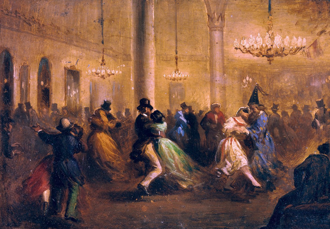 Baile de Capellanes, n. 1860-1865 (öljy peltille) tekijältä Ricardo Balaca y Canseco