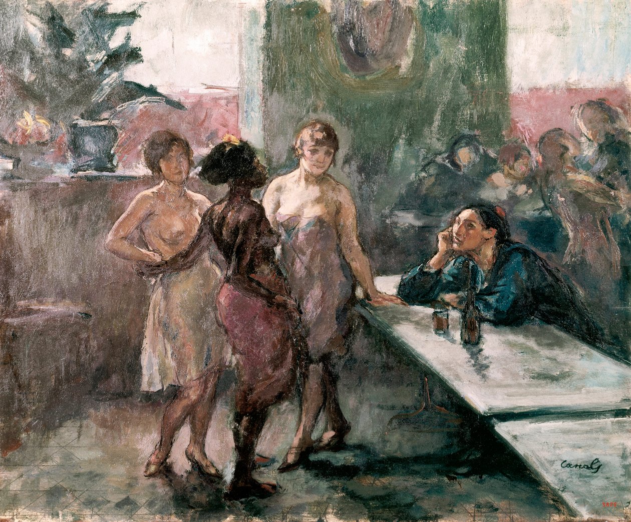 Majatalossa. Ricardo Canals Y Llambi (1876-1931) maalaus tekijältä Ricardo Canals y Llambi