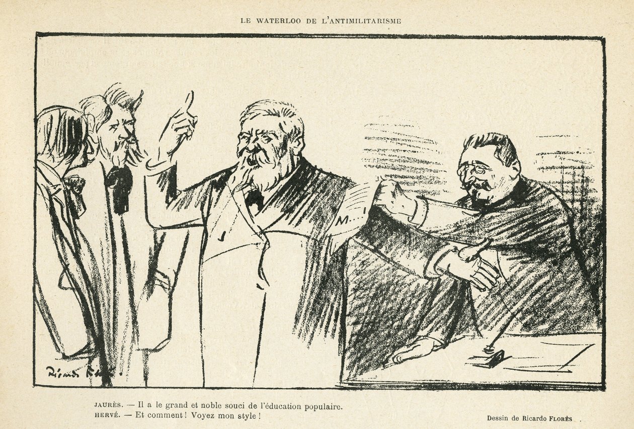 Kuvitus Ricardo Flores (1878-1918) Le Rire, 27.07.12 - Antimilitarismin Waterloo - Antimilitarismi - Jaures Jean, Herve Gustave (1871-1944) tekijältä Ricardo Flores