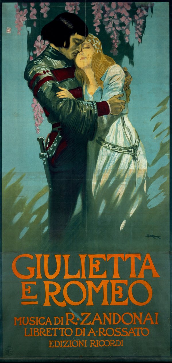 Juliste Riccardo Zandonain oopperaan Romeo ja Julia tekijältä Riccardo Zandonai