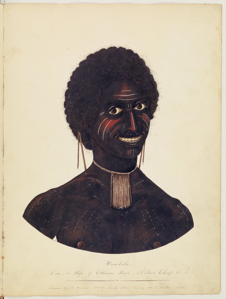Wambela, Cobbawn Wogin vaimo, Port Stephenin kotipäällikkö, NSW, 1820 tekijältä Richard Browne