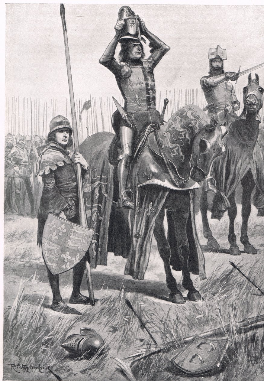 Sitten sanoi Sir John Chandos Sire, Ride Forward, The Day is Yours, kuvitus "British Battles on Land and Sea" -julkaisusta, julkaisija Cassell, Lontoo, n. 1910 tekijältä Richard Caton Woodville junior