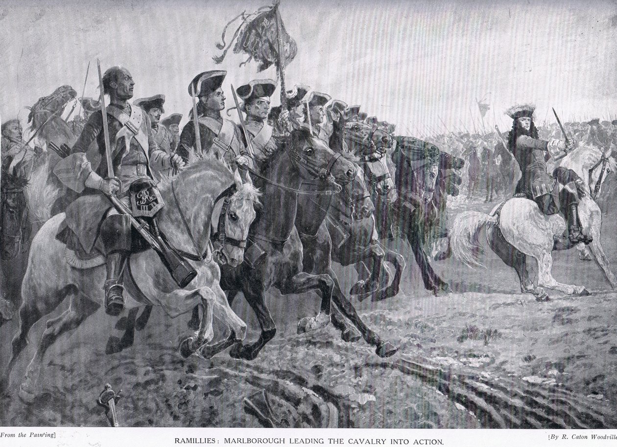 Ramillies: Marlborough johdattaa ratsuväen toimintaan, n. 1910 tekijältä Richard Caton Woodville