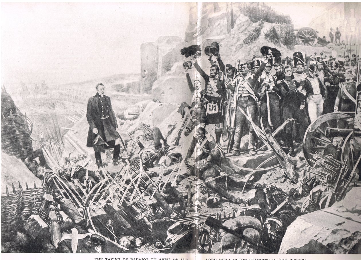 The Taking of Badajoz, kuvitus julkaisusta "British Battles on Land and Sea", julkaisija Cassell, Lontoo, n. 1910 tekijältä Richard Caton Woodville