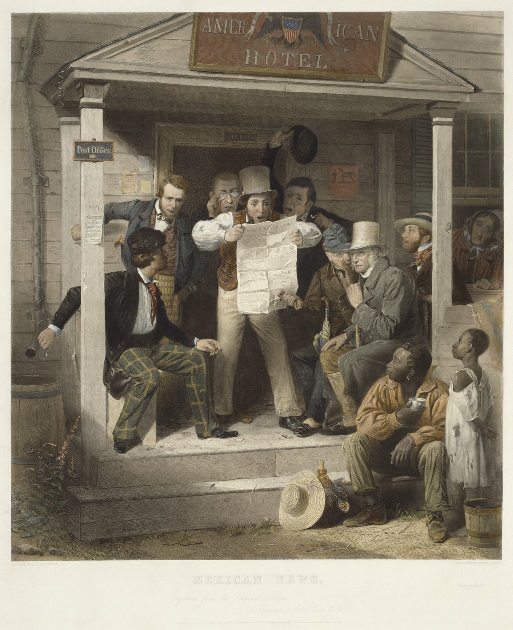 Meksikon uutiset, c. 1851 (käsinvärinen kaiverrus kudospaperille) tekijältä Richard Caton after Woodville