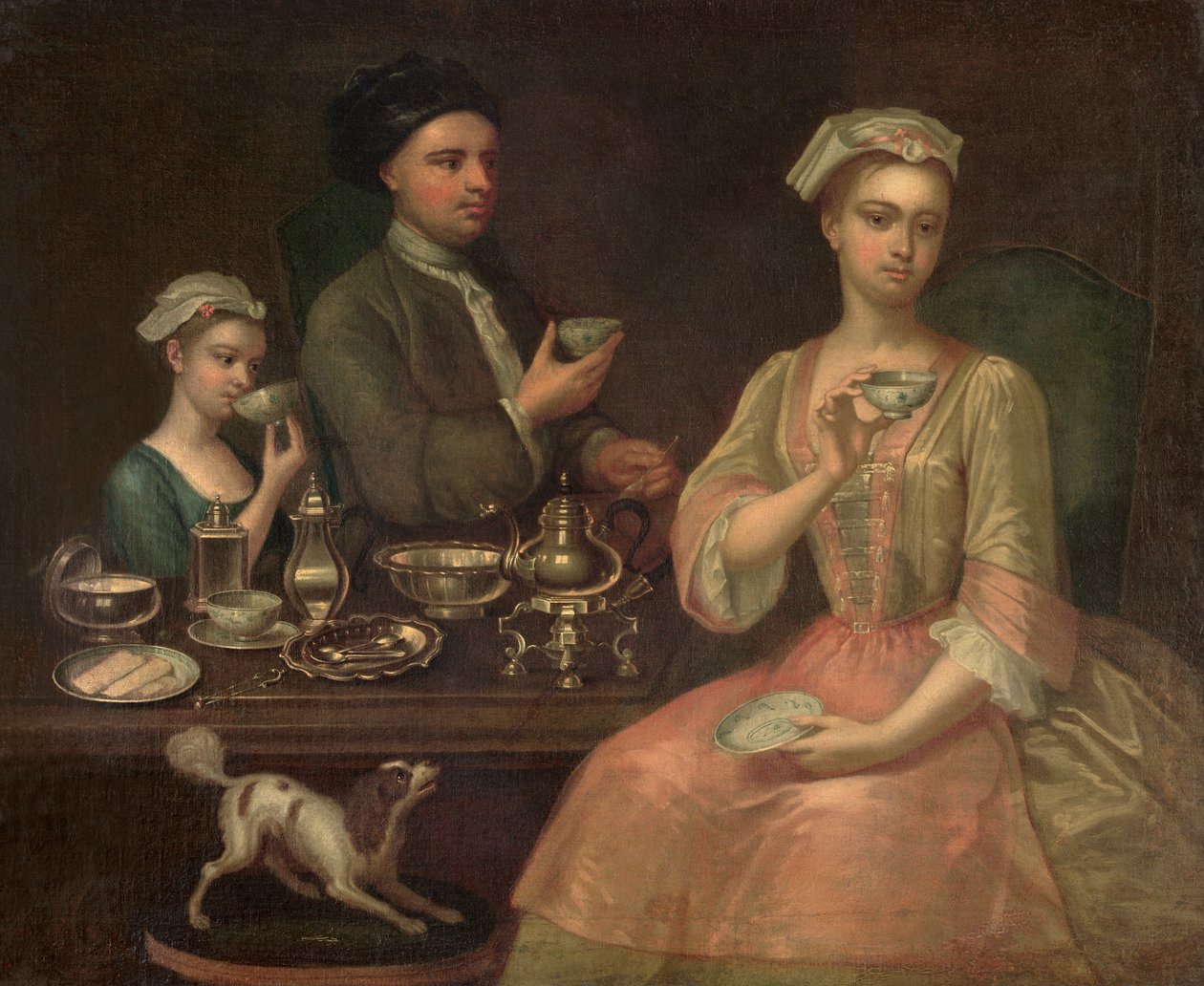 Kolmehenkinen perhe Tealla, n. 1727 tekijältä Richard Collins
