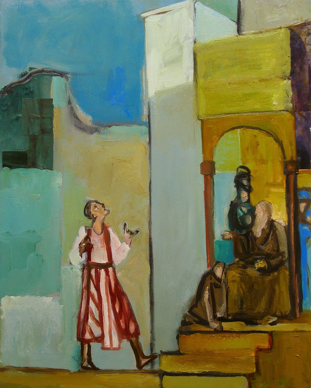 Joseph lähetetty veljilleen, 1998 (öljy & kollaasi kankaalle) tekijältä Richard Contemporary Artist Mcbee