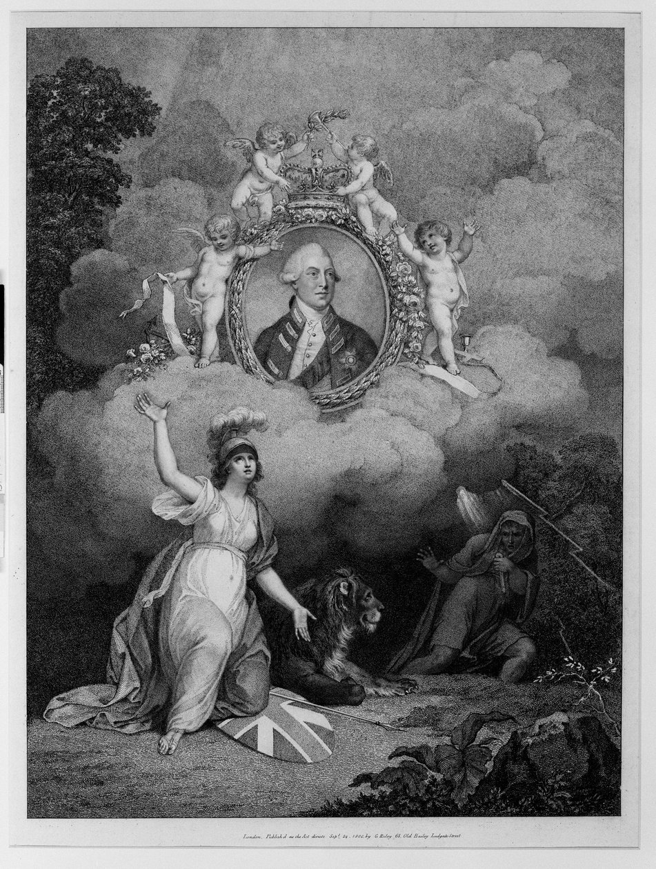 Kuningas Yrjö III (1738-1820), kaiverrus Francis Bartolozzi (1727-1815) 1802 (pistekaiverrus) tekijältä Richard Corbould
