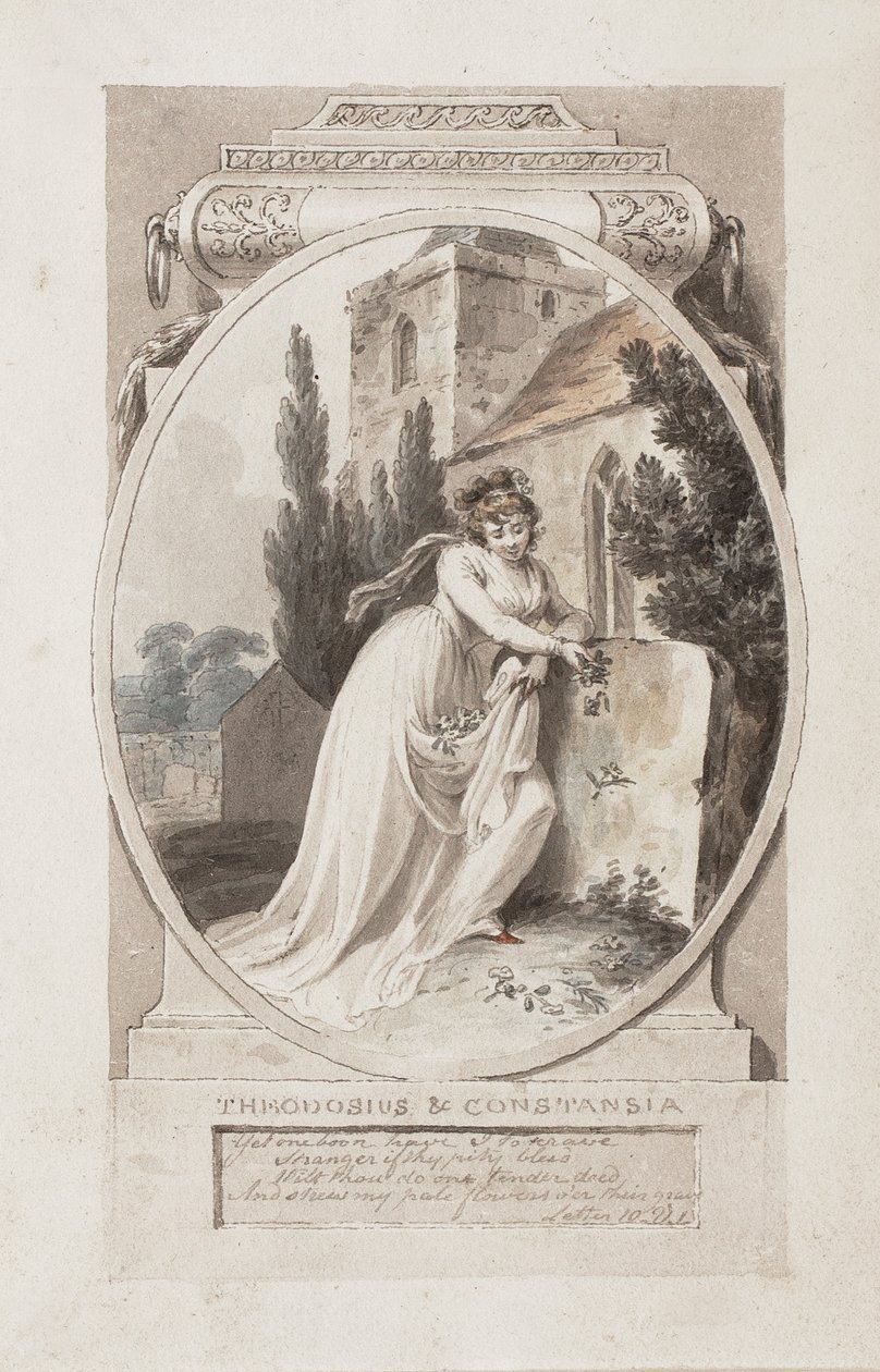 Theodosius ja Constansia, kuvitus Charles Cooken vuoden 1800 painokseen John Langhornen teoksesta 