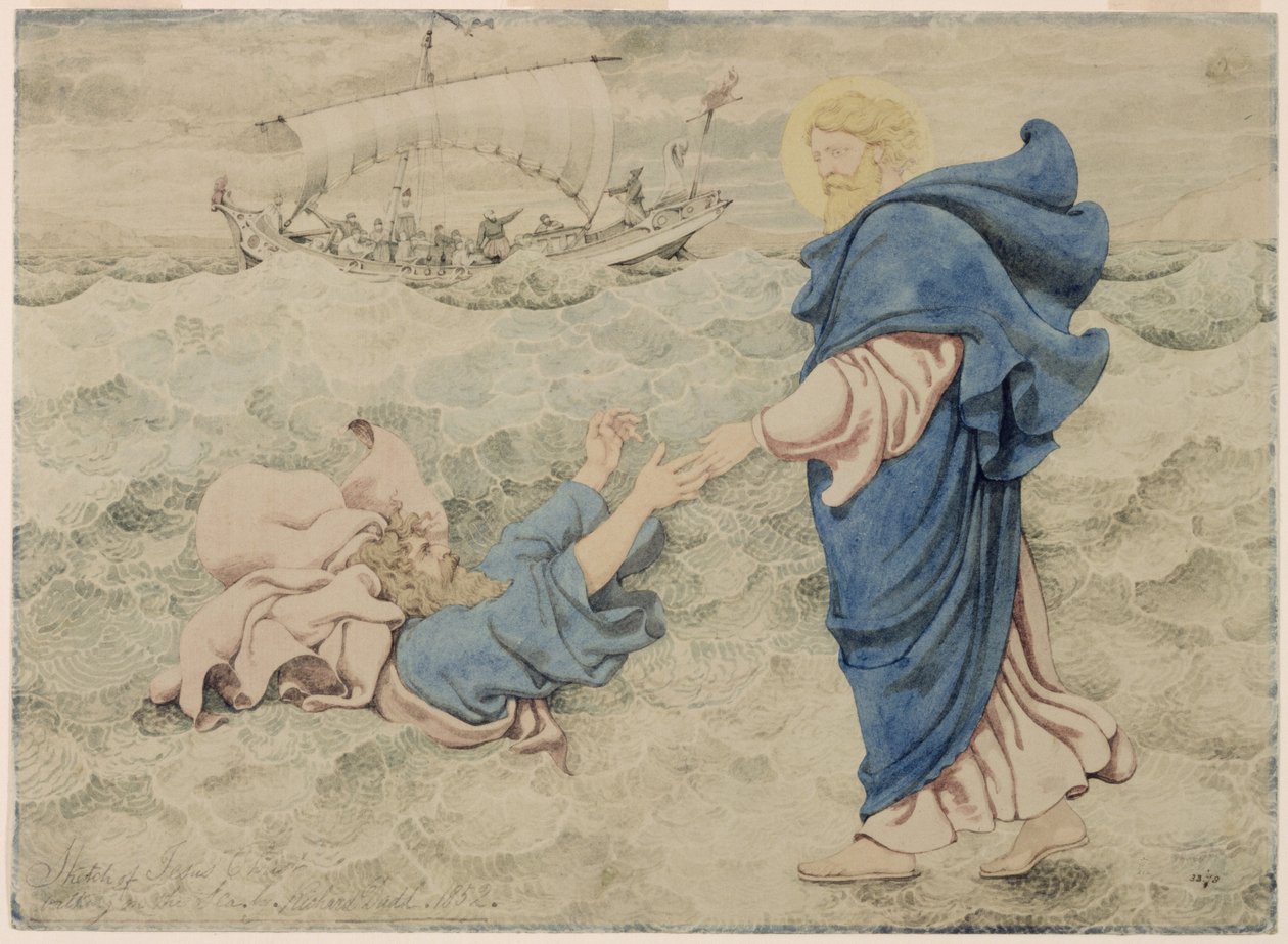 Luonnos Kristuksesta kävelemässä veden päällä tekijältä Richard Dadd