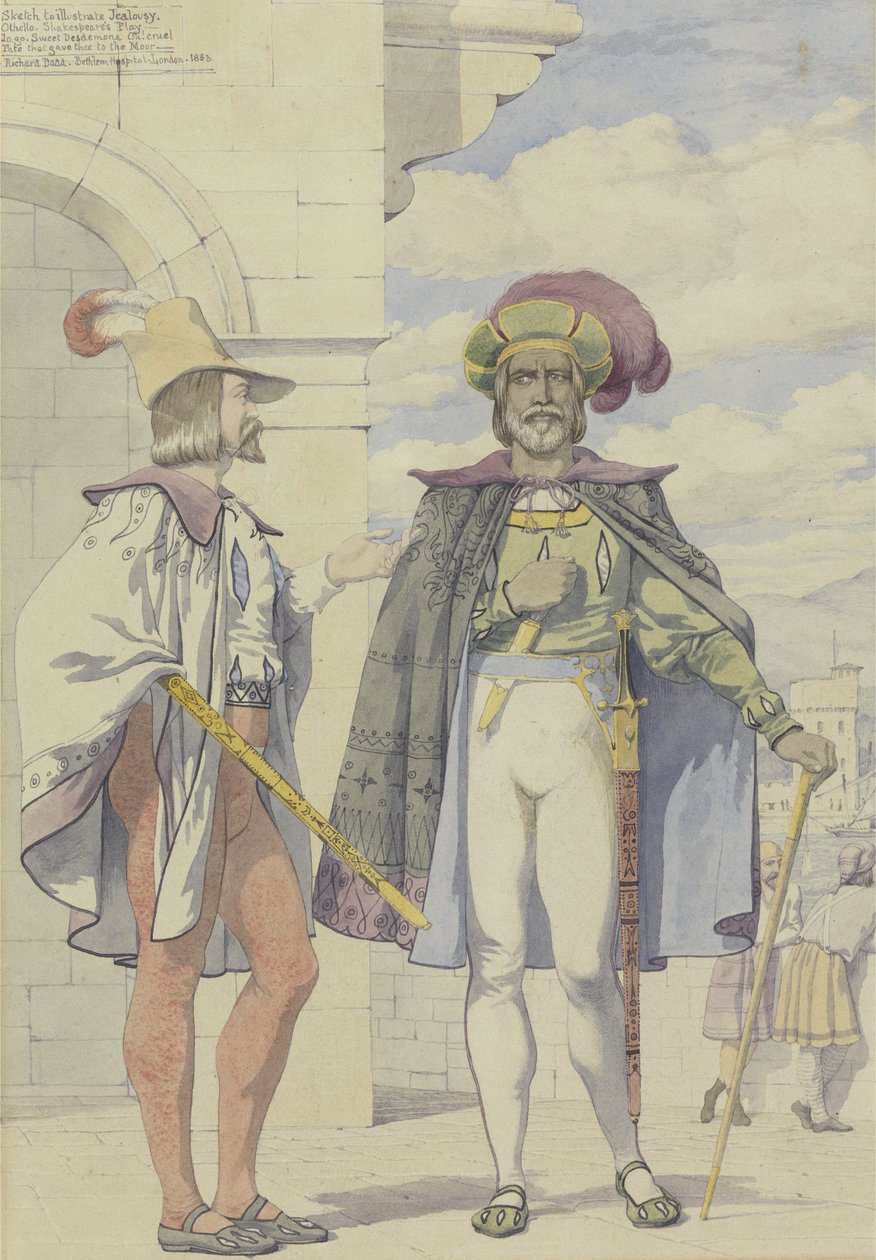 Luonnos havainnollistaa mustasukkaisuutta, 1853 (kynä, muste, wc ja grafiitti paperille) tekijältä Richard Dadd