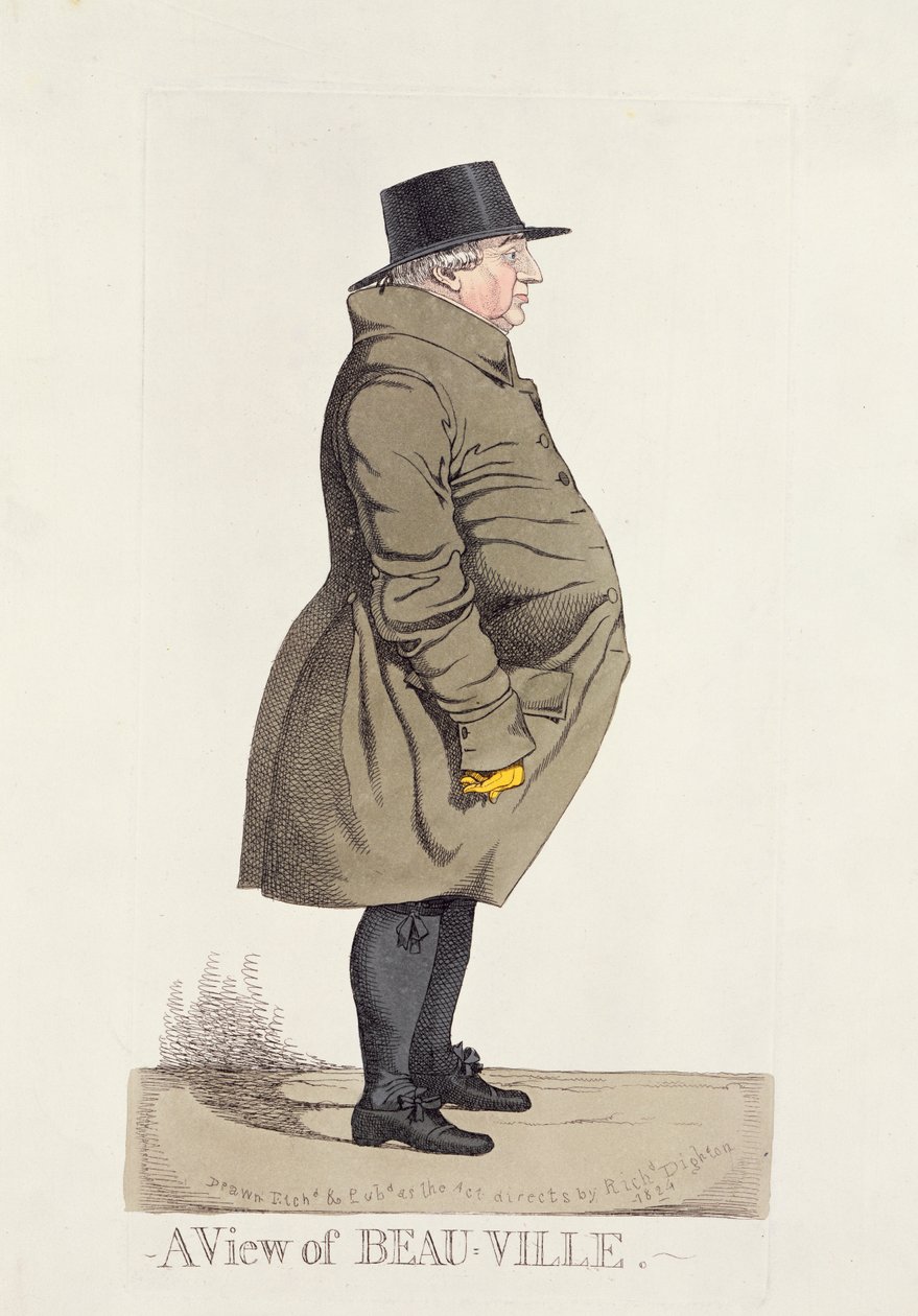 "Näkymä Beau-Villestä" Dightonin kaupunkihahmoista, 1824 tekijältä Richard Dighton