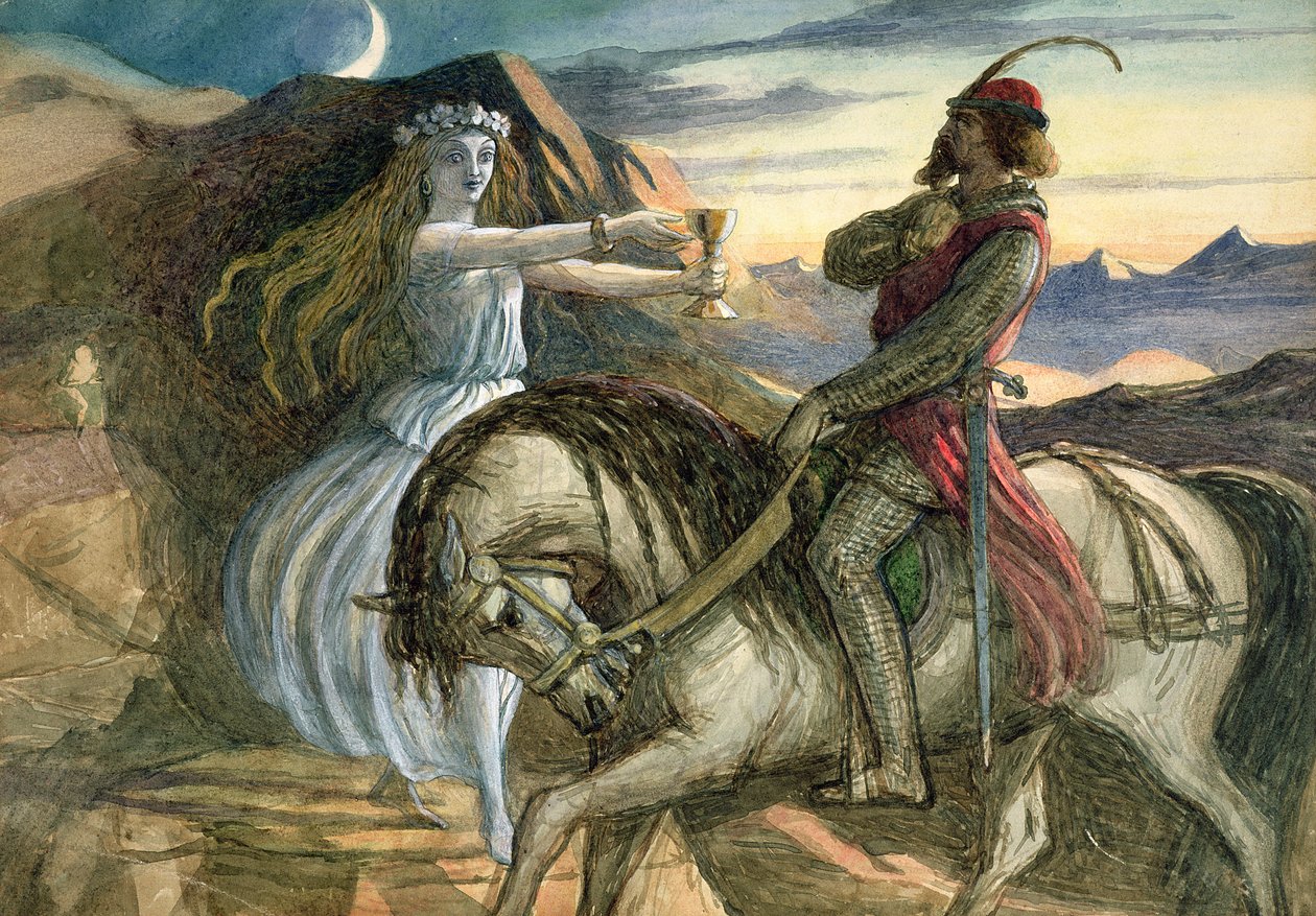 Keiju ja ritari (kynä, wc ja vartaloväri paperilla) tekijältä Richard Doyle