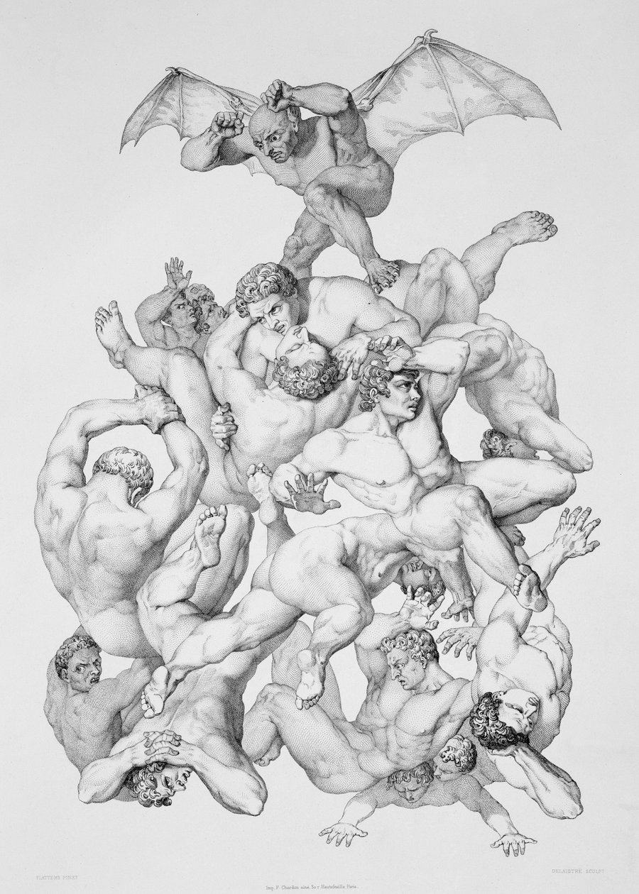 Beelsebub karkottaa langenneet enkelit, kuvitus John Miltonin (1608-74) teoksen "Kadonnut paratiisi" painokseen, joka julkaistiin Pariisissa 1868. tekijältä Richard Edmond Flatters