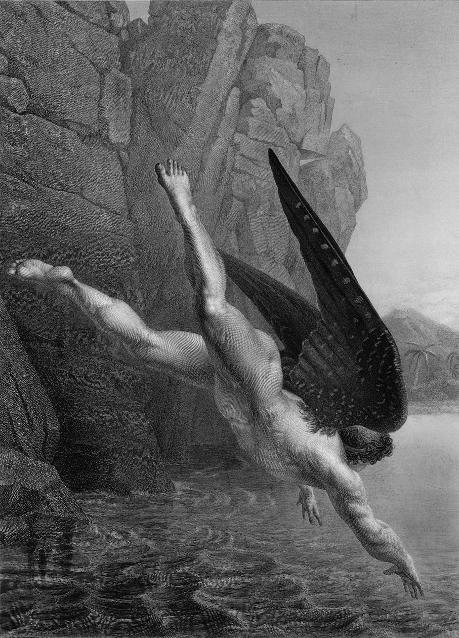 Saatana syöksyy Styx-jokeen, Darodesin kaivertamasta John Miltonin (1608-74) 