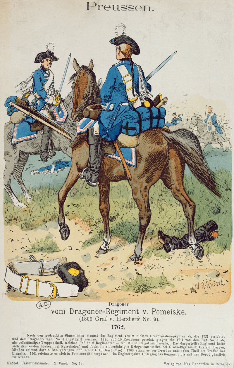 Lohikäärmeet von Pomeisken rykmentissä vuonna 1762, noin 1890 tekijältä Richard Knoetel