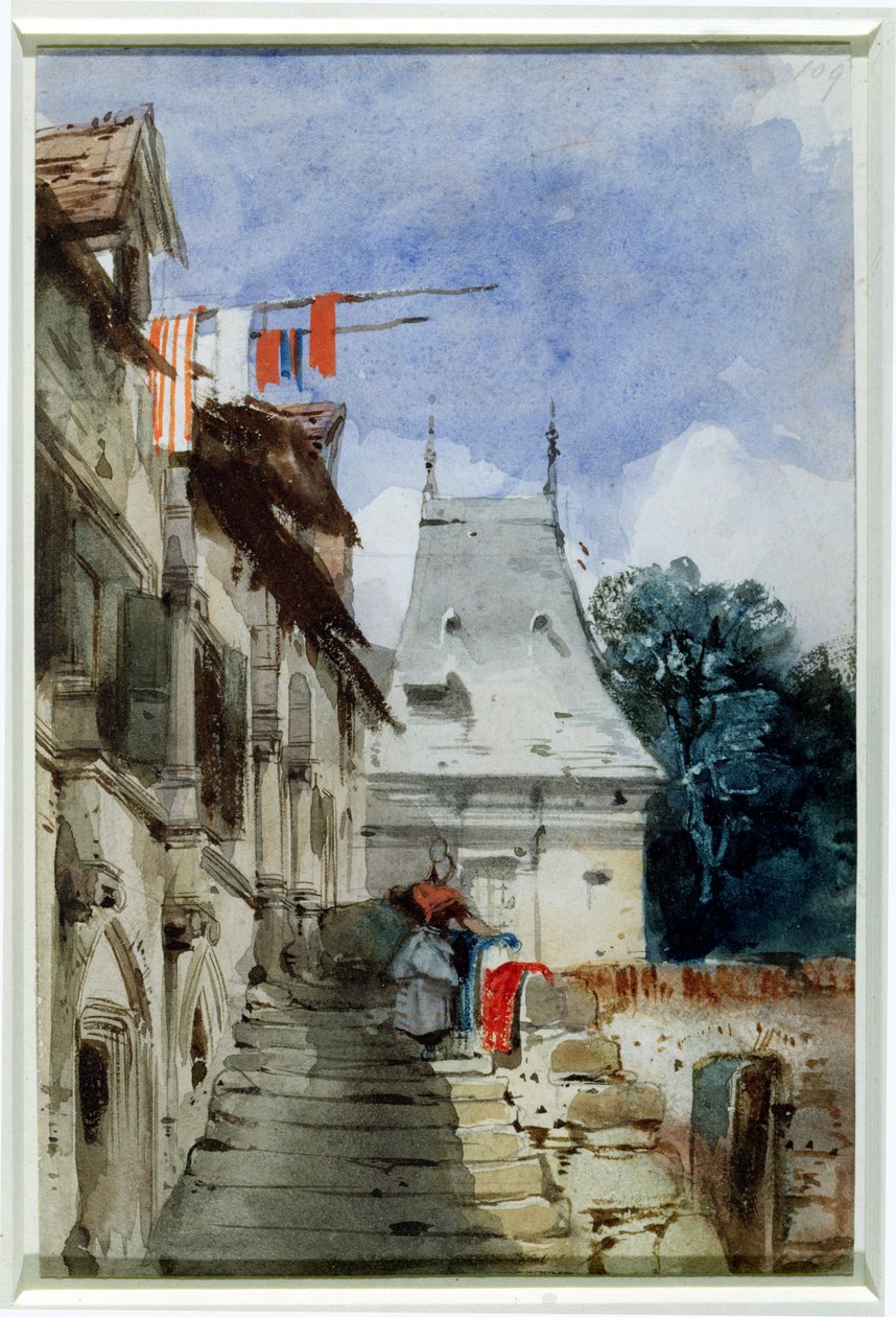 Abbey St-Amand, Rouen (wc, vartaloväri ja kynä paperille) tekijältä Richard Parkes Bonington