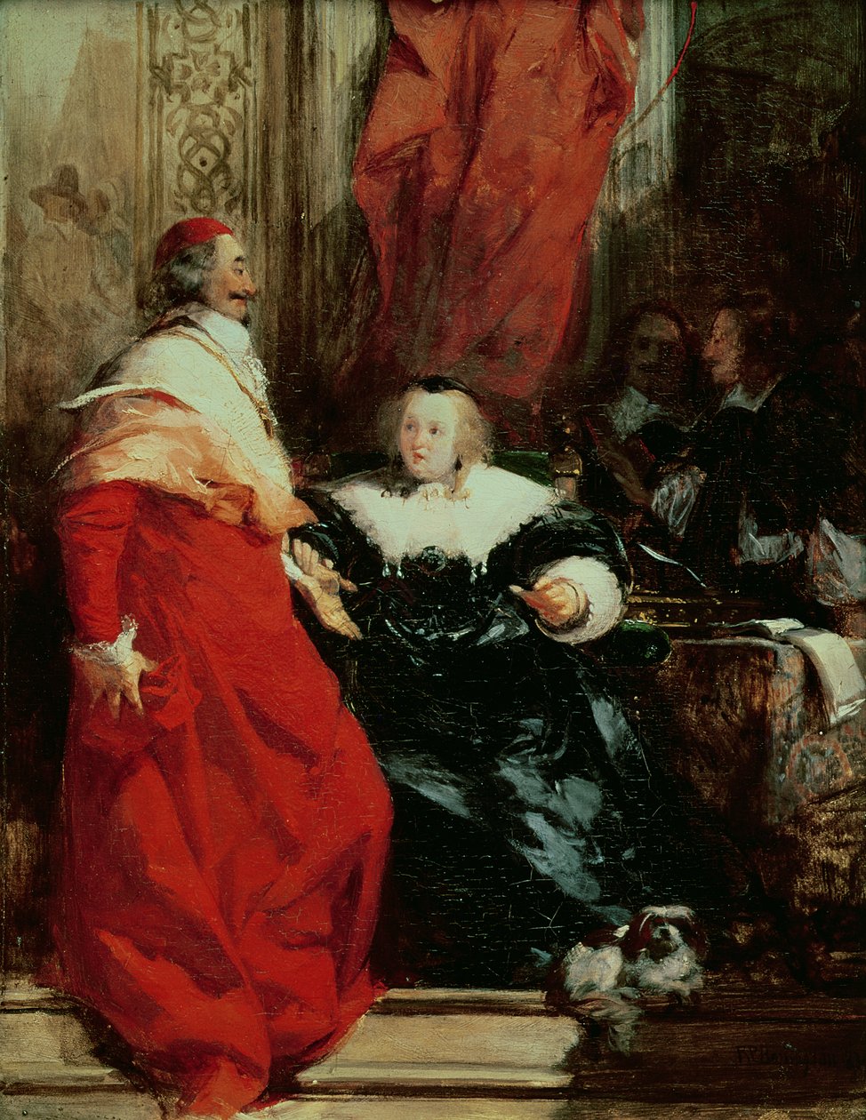 Anne of Austria (1601-66) kardinaali Mazarinin (1602-61) kanssa (öljy) tekijältä Richard Parkes Bonington