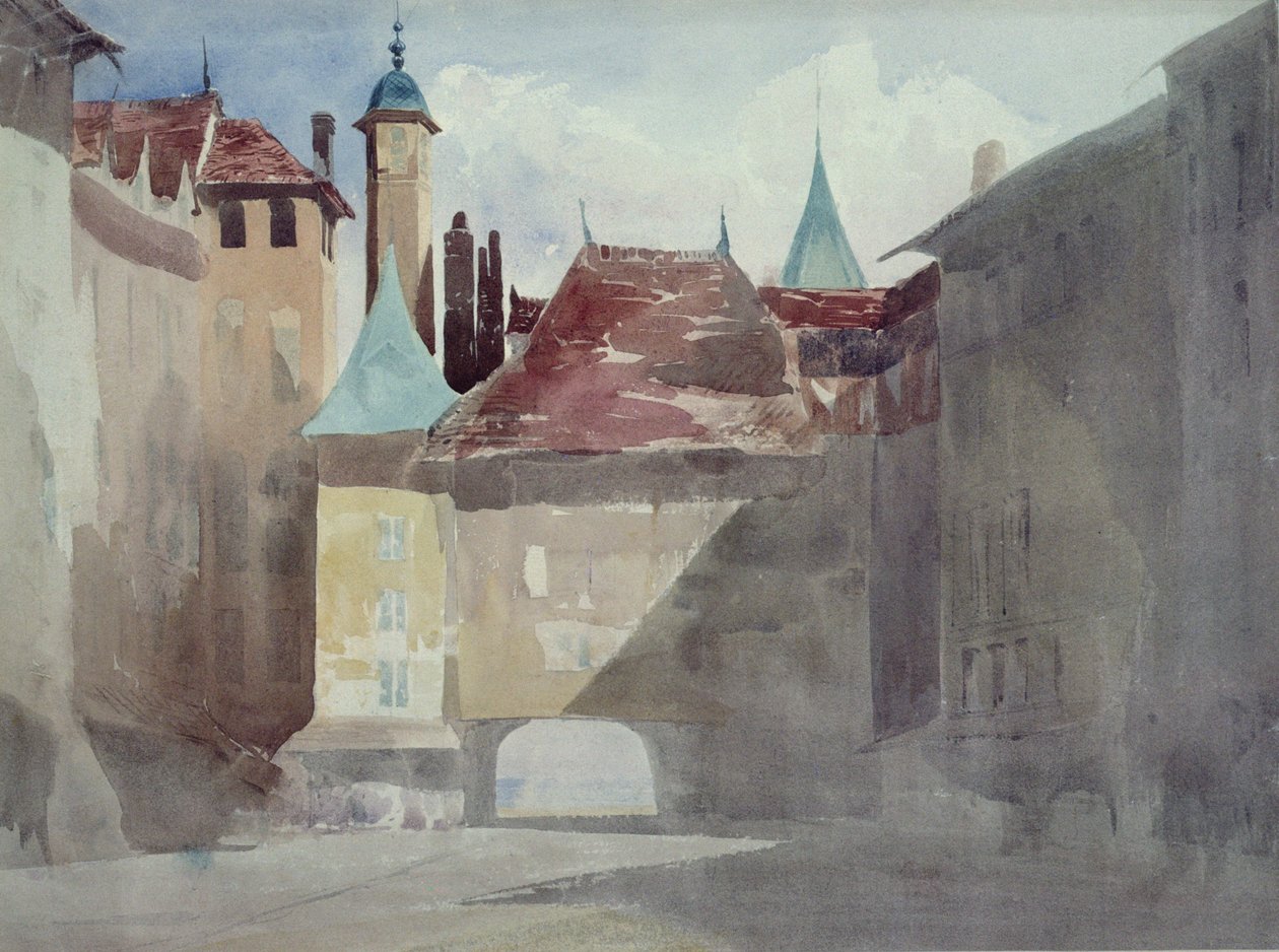 La Place du Molard, Geneve (luonnos vuodelle 4995) tekijältä Richard Parkes Bonington