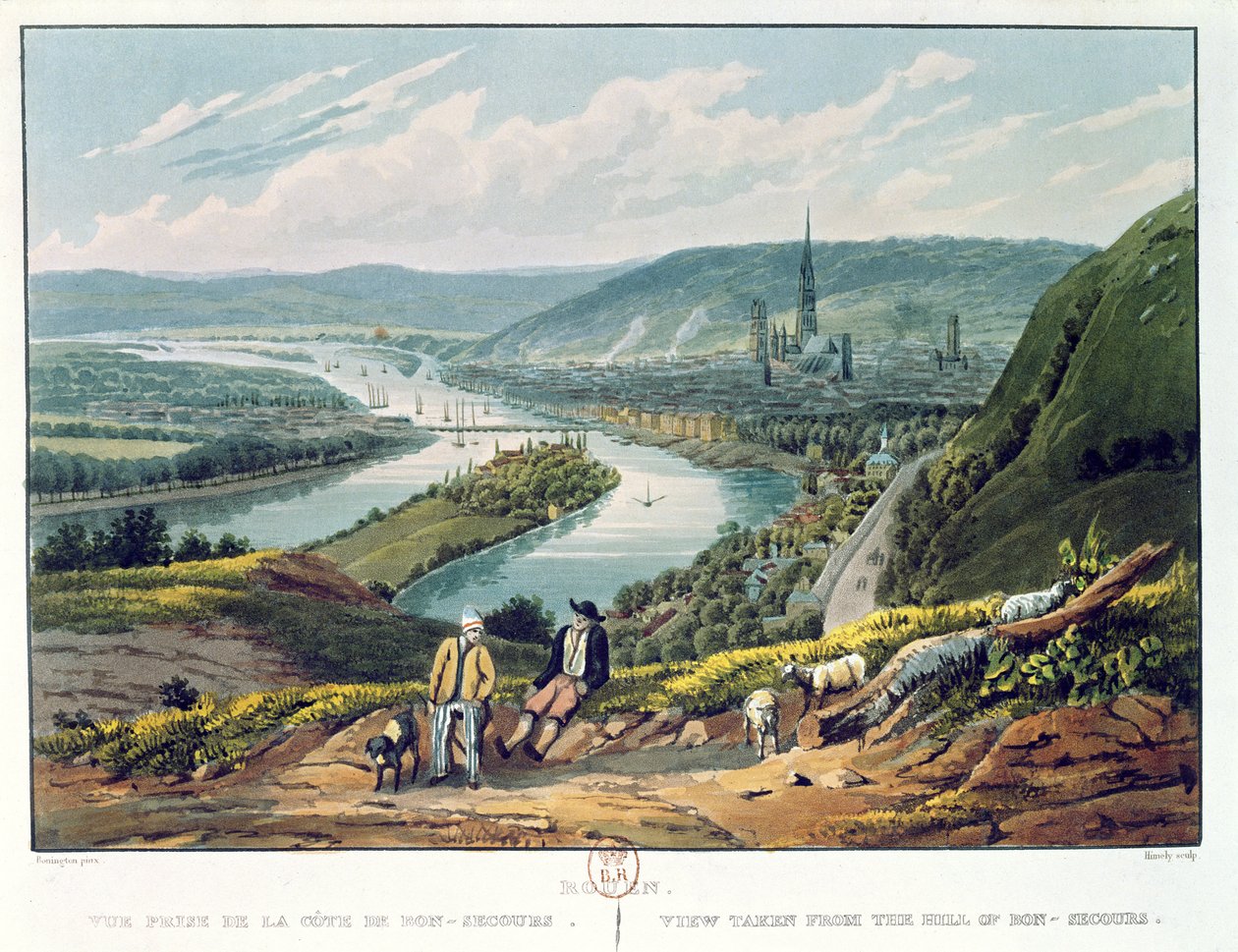 Rouen, näkymä Bon-Secoursin kukkulalta, n. 1835 tekijältä Richard Parkes Bonington