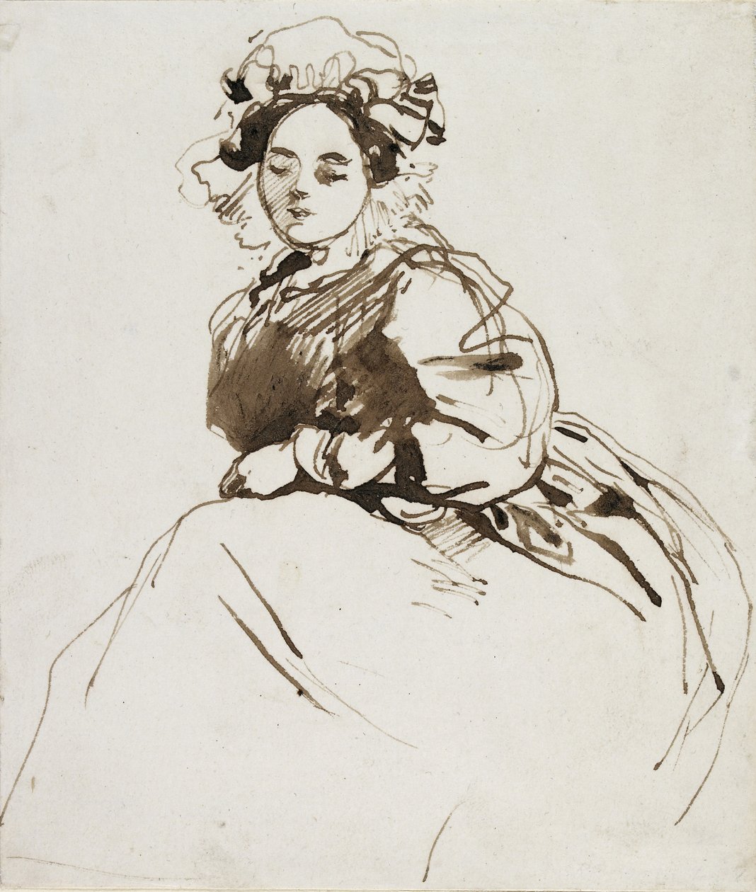 Study of a Seated Woman (kynä ja ruskea muste ruskealla pesulla valkoiselle paperille) tekijältä Richard Parkes Bonington