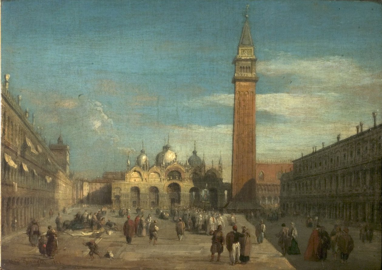 Näkymä Piazza San Marcolle, Venetsia, Italia, 1826 tekijältä Richard Parkes Bonington