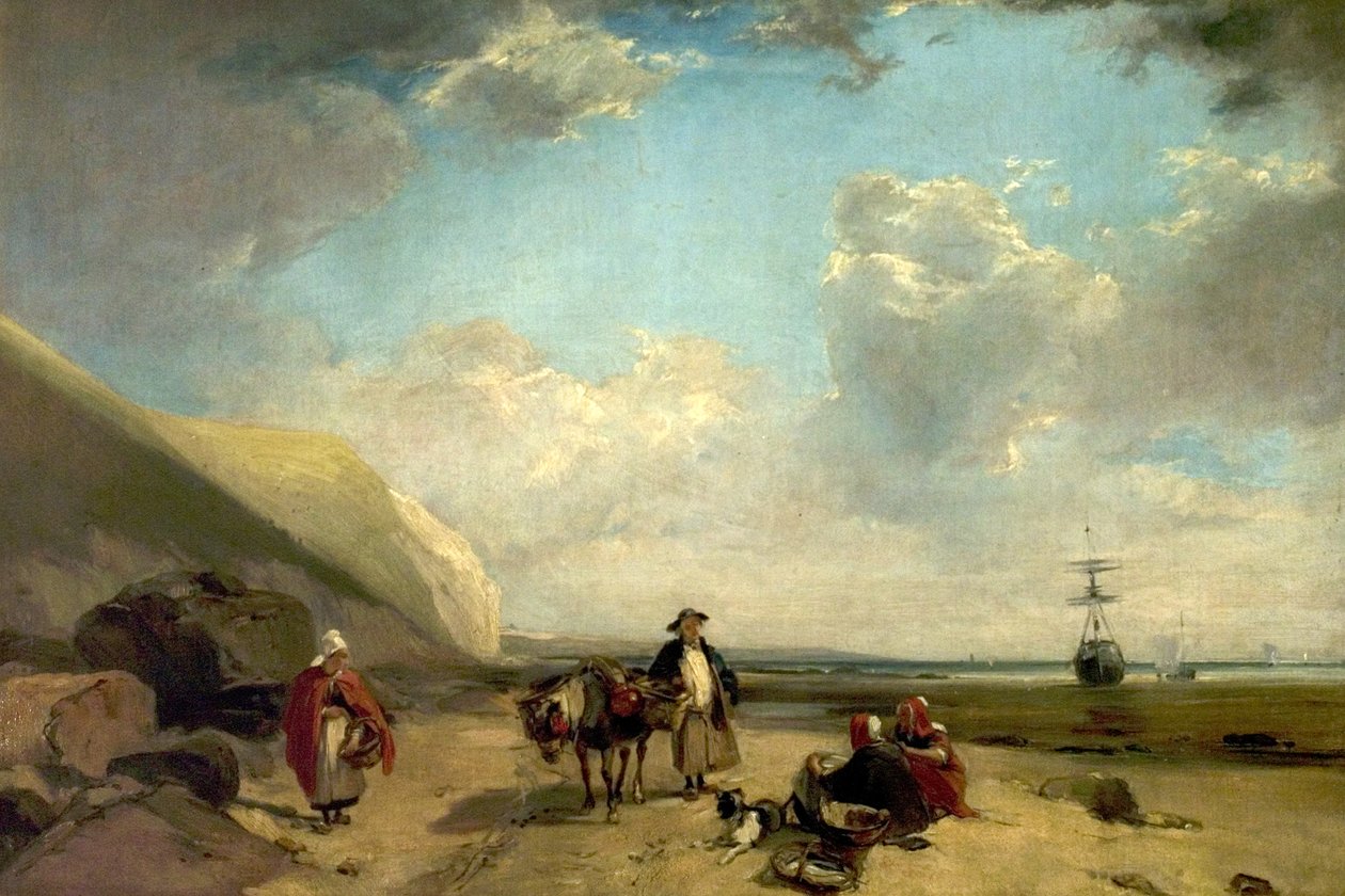 Fisherfolk Normandian rannikolla, 1824 tekijältä Richard Parkes Bonington