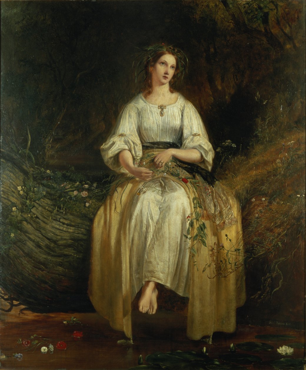 Ophelia kutomassa seppeleitä, 1842 tekijältä Richard Redgrave