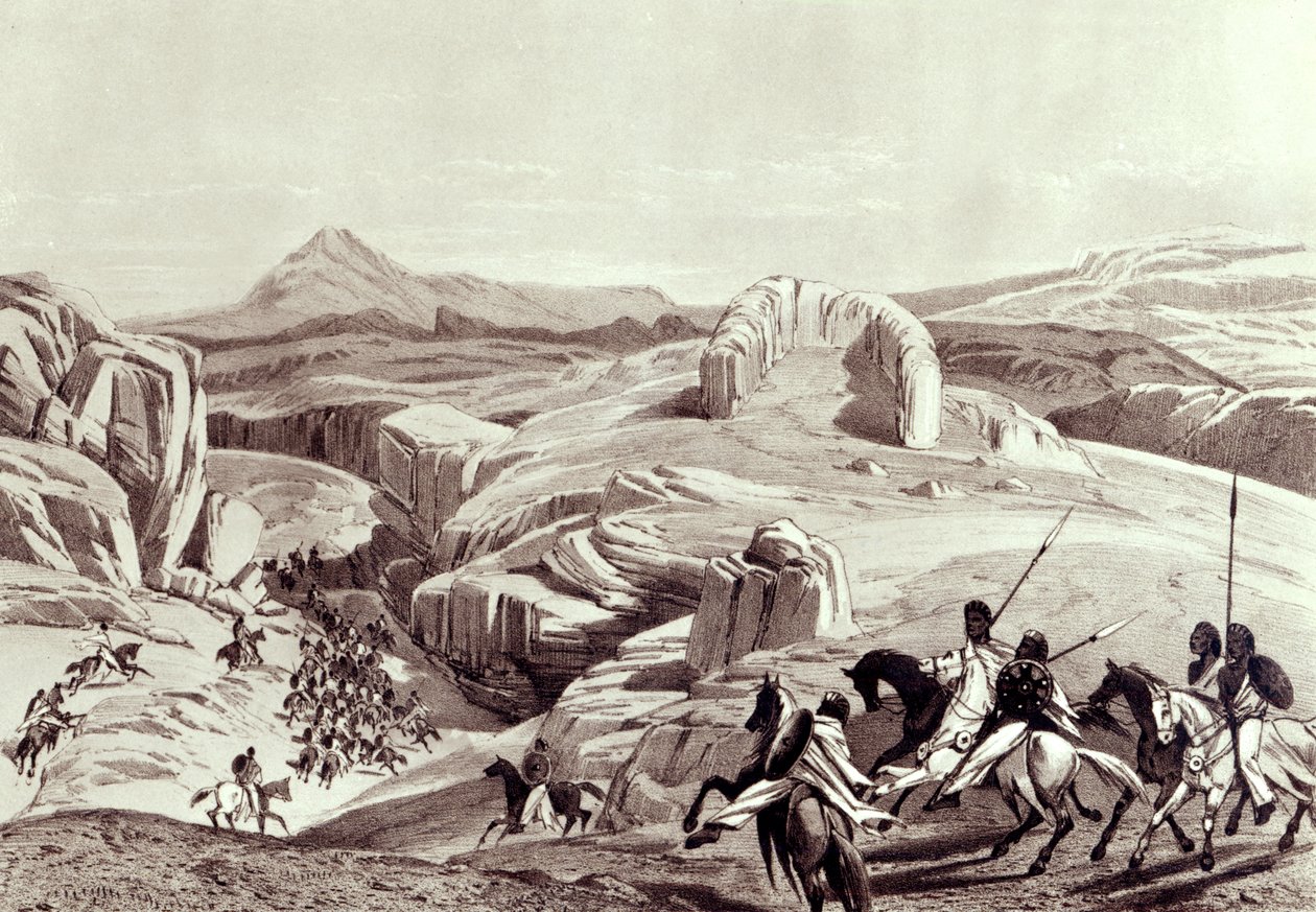 Wadela Plateau (Abessinian Horsemen), kaiverrus J. Ferguson (litografia) tekijältä Richard Rivington Holmes