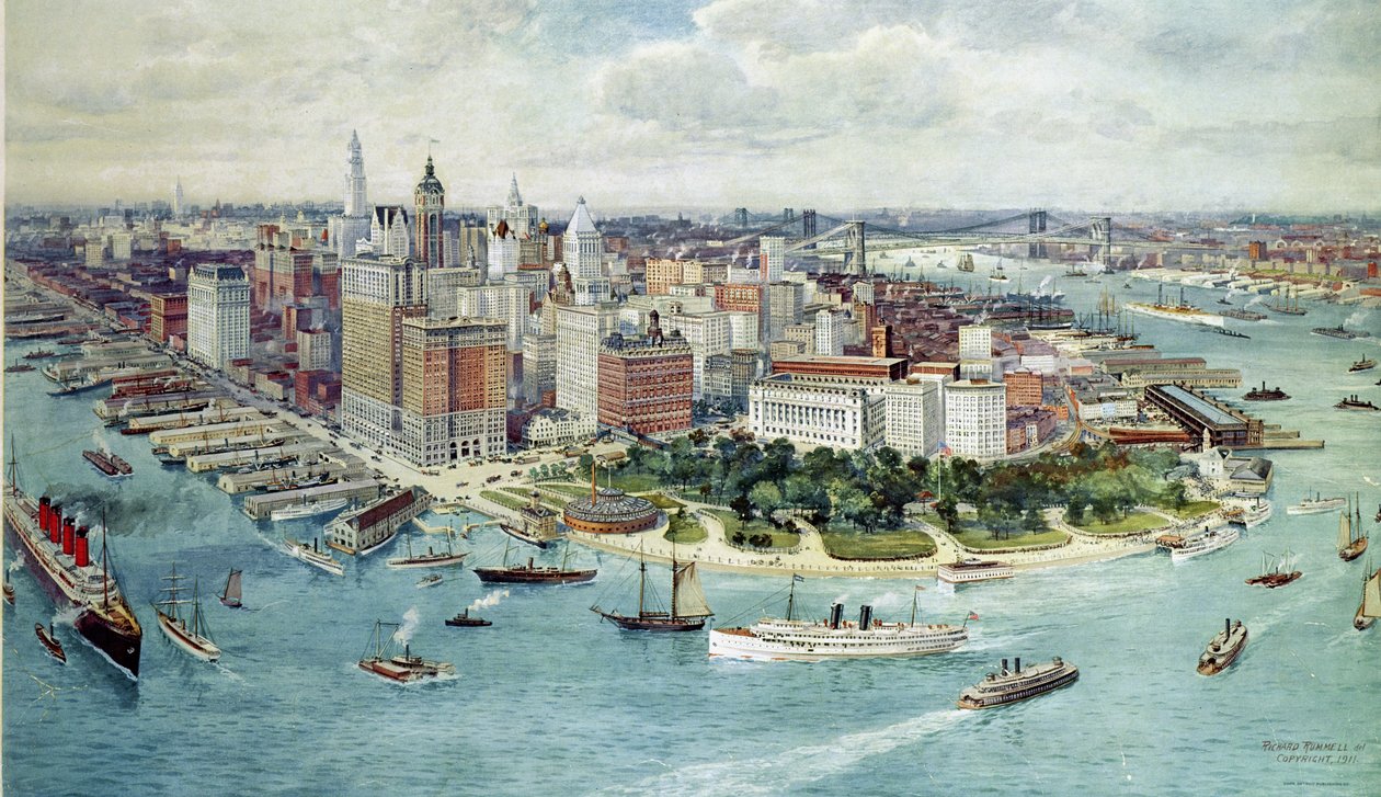 Lintuperspektiivistä Lower Manhattanille, 1911 tekijältä Richard Rummell